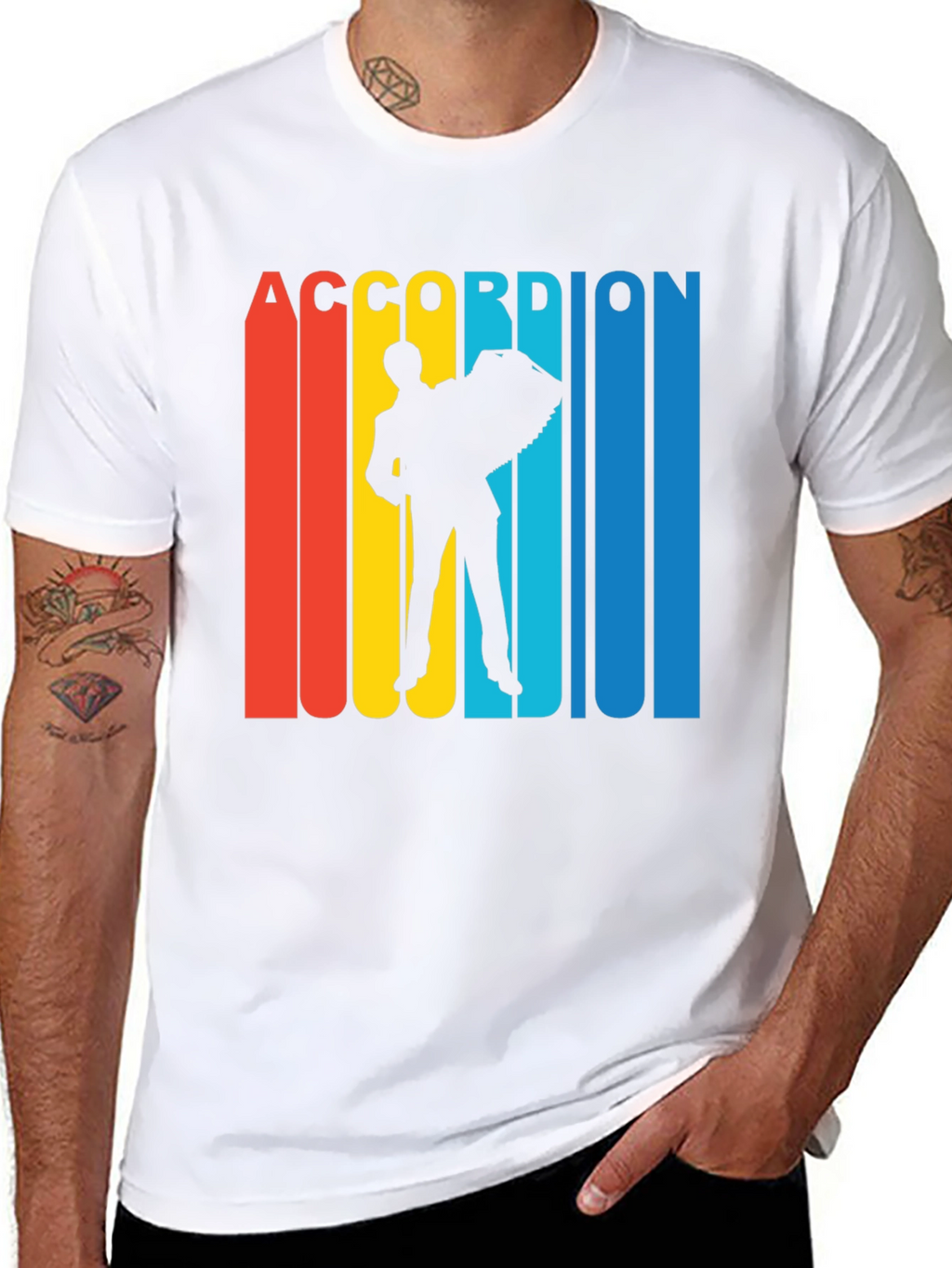 Retro Accordion Player Graphic T-Shirt