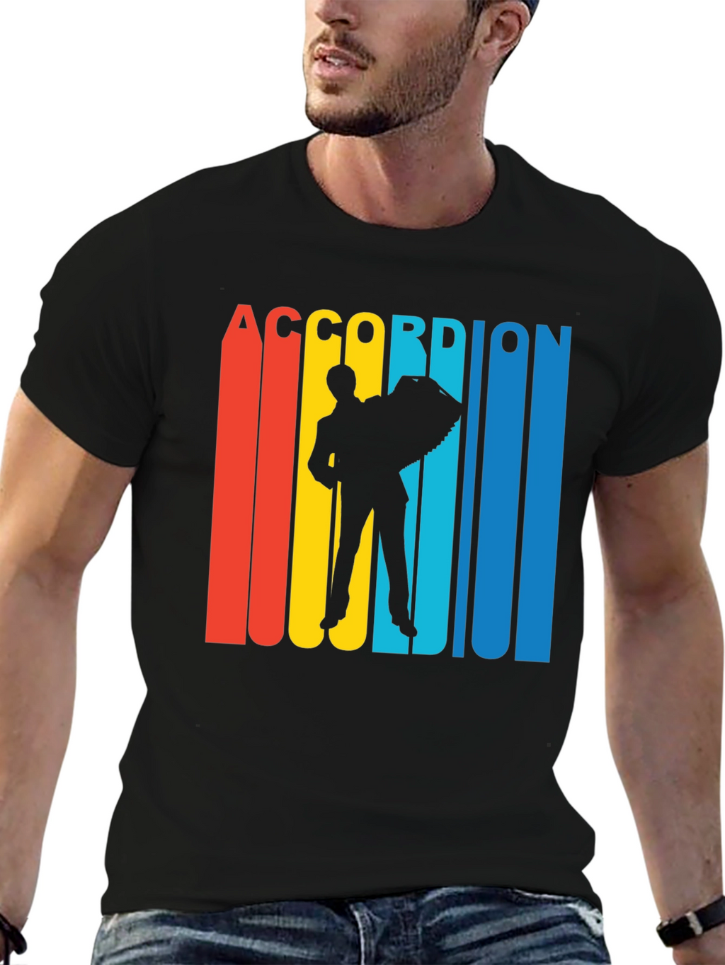 Retro Accordion Player Graphic T-Shirt