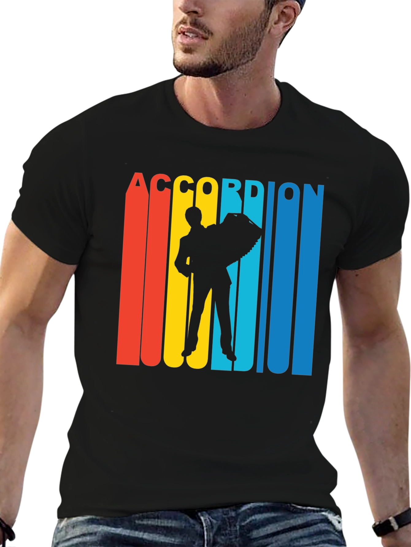 Retro Accordion Player Graphic T-Shirt