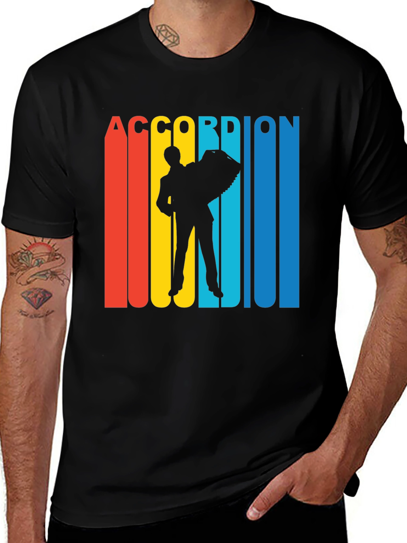 Retro Accordion Player Graphic T-Shirt