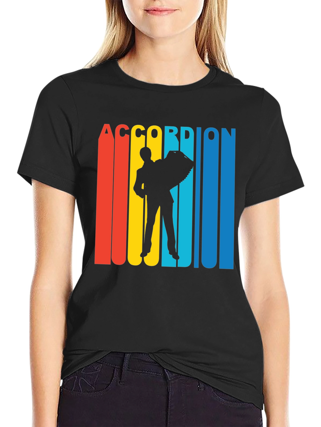 Retro Accordion Player Graphic T-Shirt