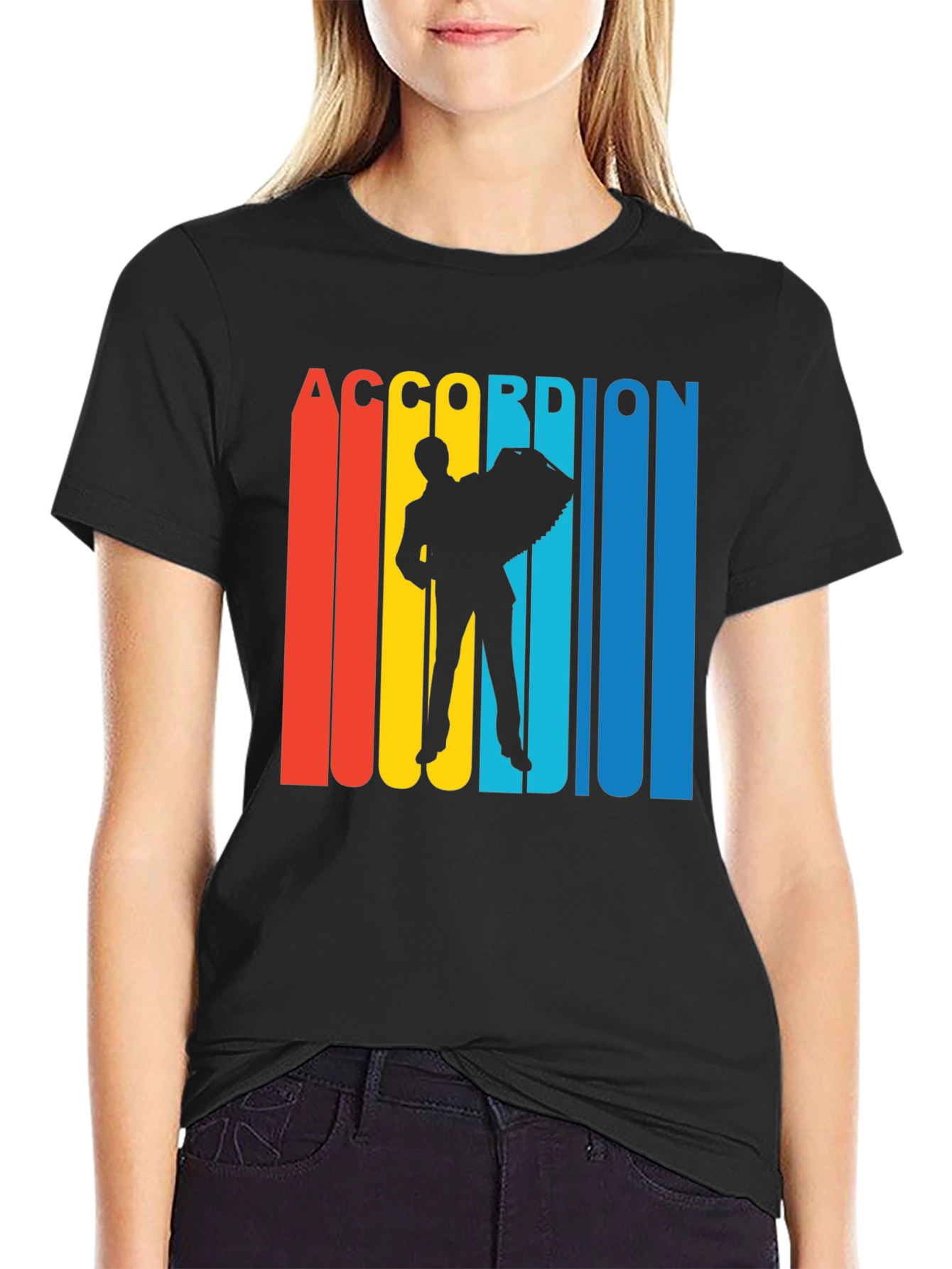 Retro Accordion Player Graphic T-Shirt
