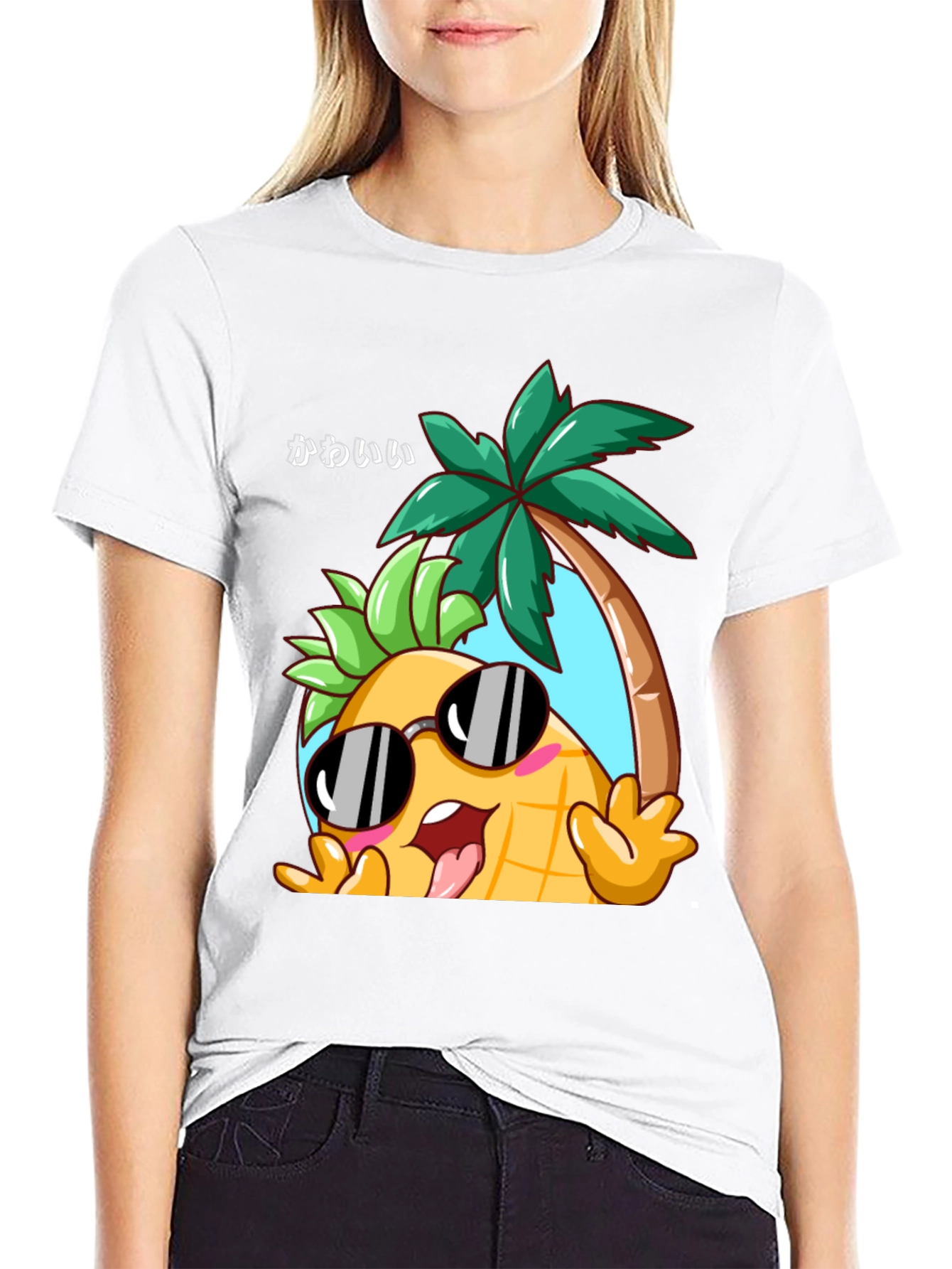 Kawaii Pineapple Palm Tree Graphic T-Shirt