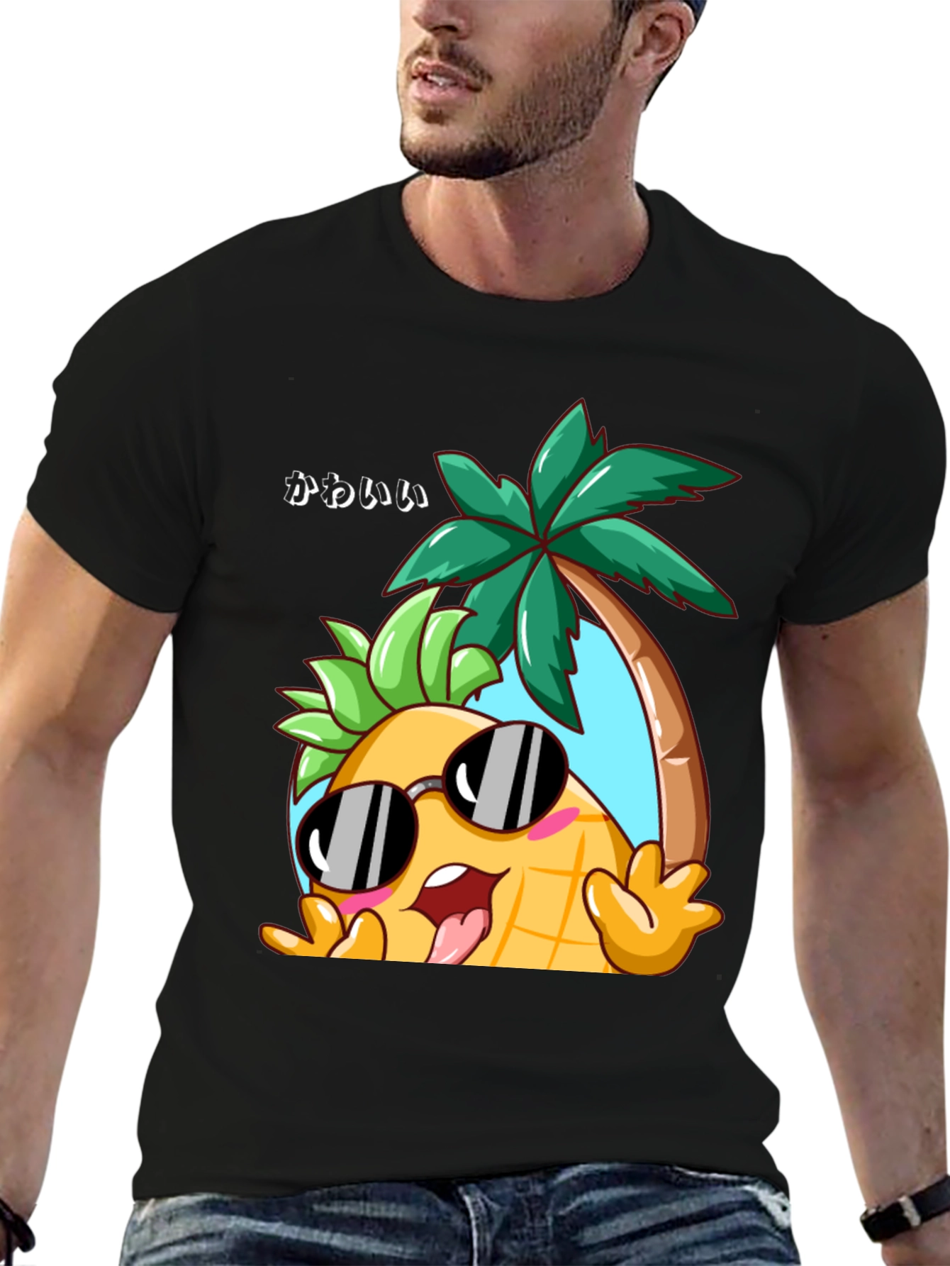 Kawaii Pineapple Palm Tree Graphic T-Shirt