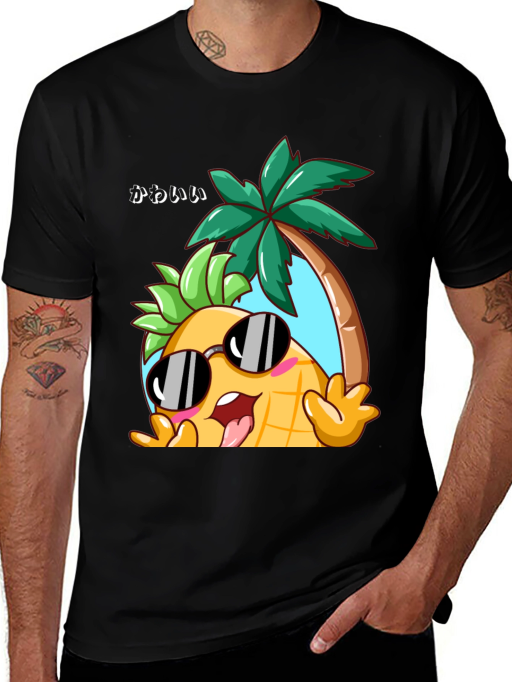 Kawaii Pineapple Palm Tree Graphic T-Shirt