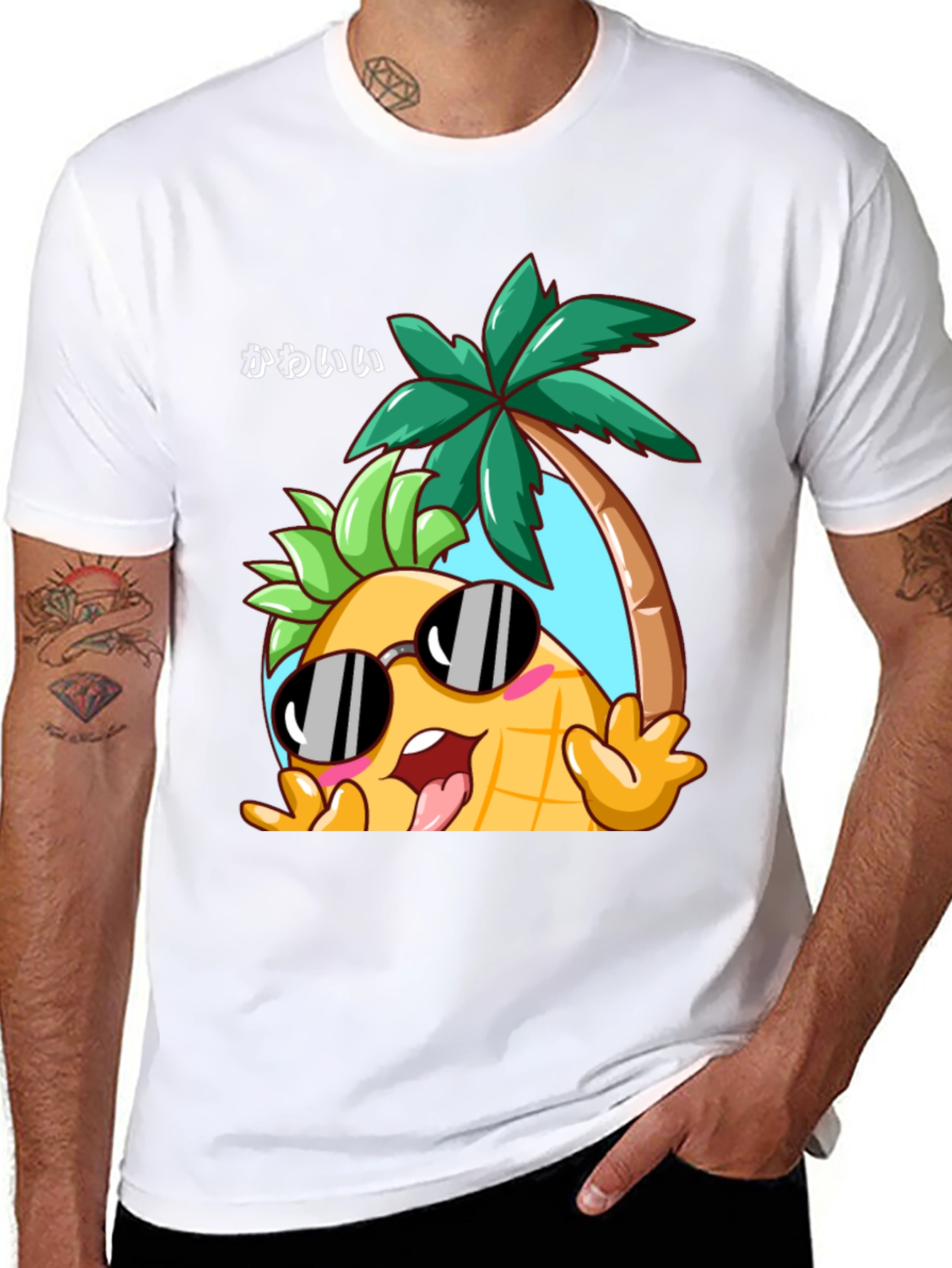 Kawaii Pineapple Palm Tree Graphic T-Shirt