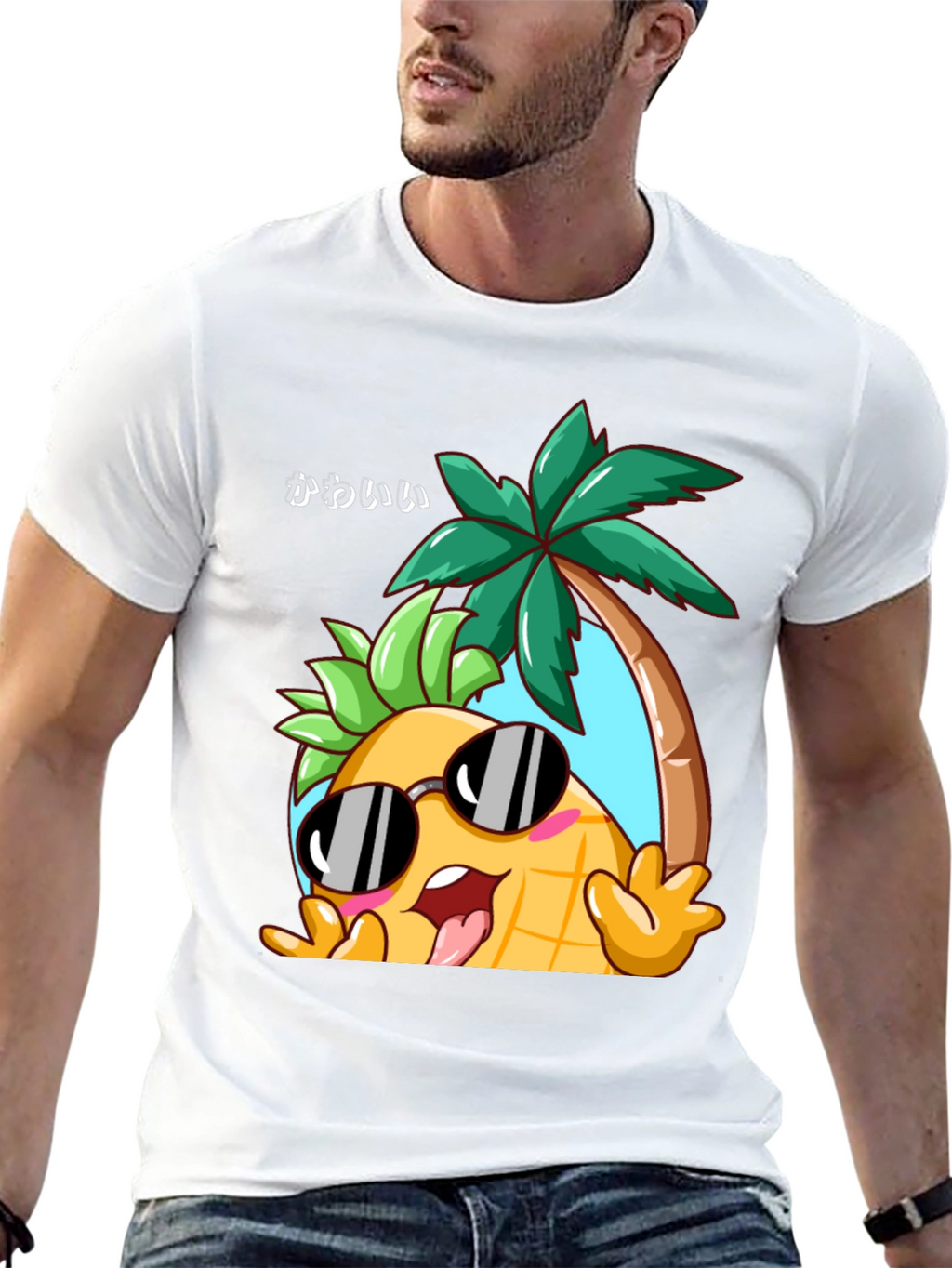 Kawaii Pineapple Palm Tree Graphic T-Shirt