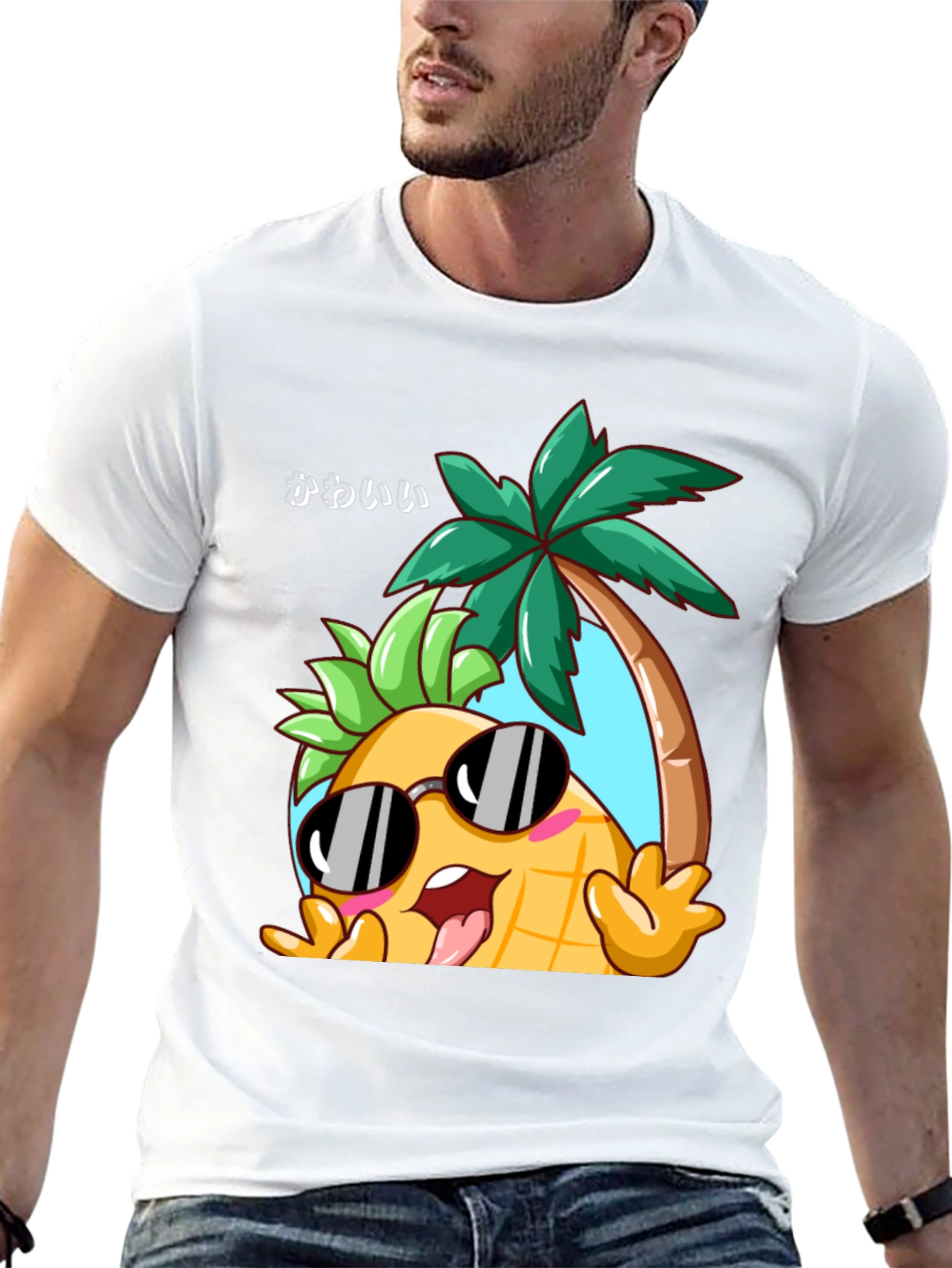 Kawaii Pineapple Palm Tree Graphic T-Shirt