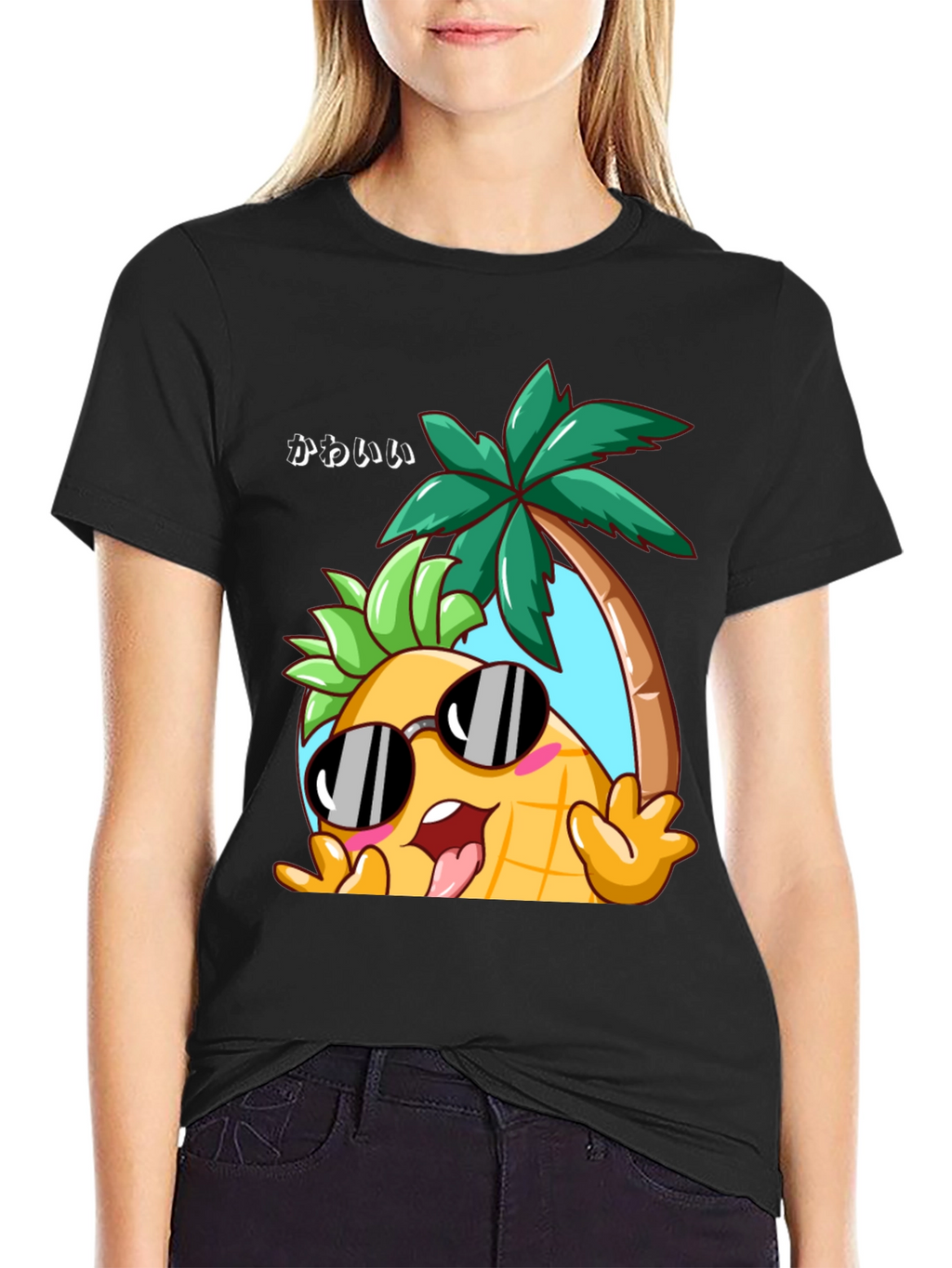 Kawaii Pineapple Palm Tree Graphic T-Shirt