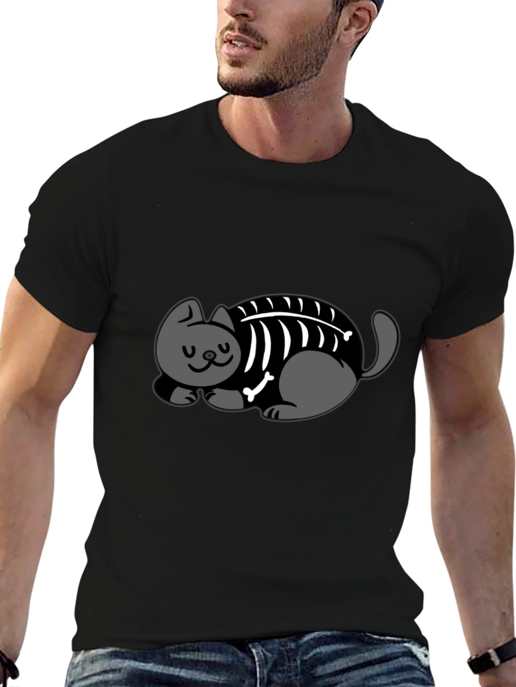 Cool Cat Skeleton Graphic T-Shirt
