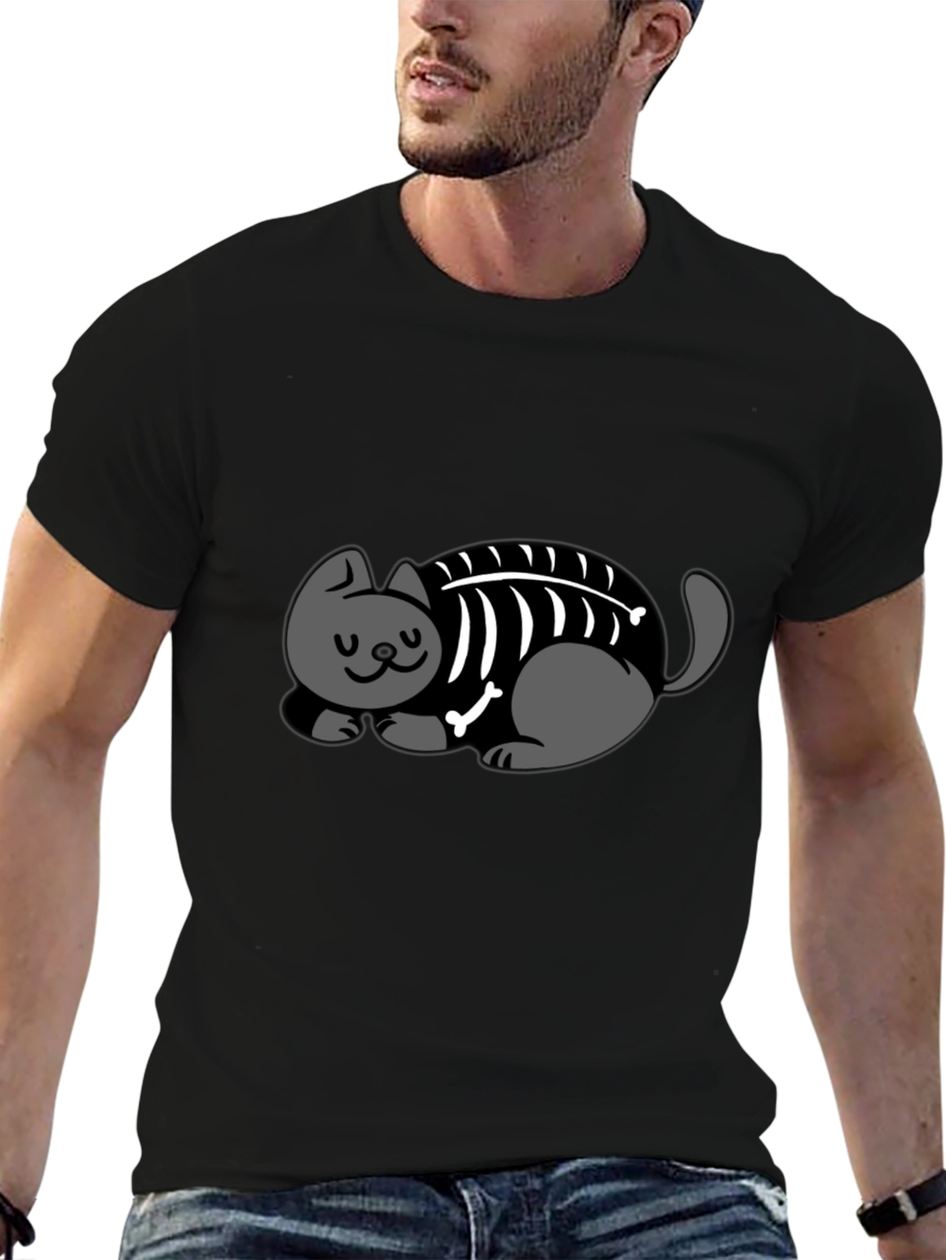 Cool Cat Skeleton Graphic T-Shirt