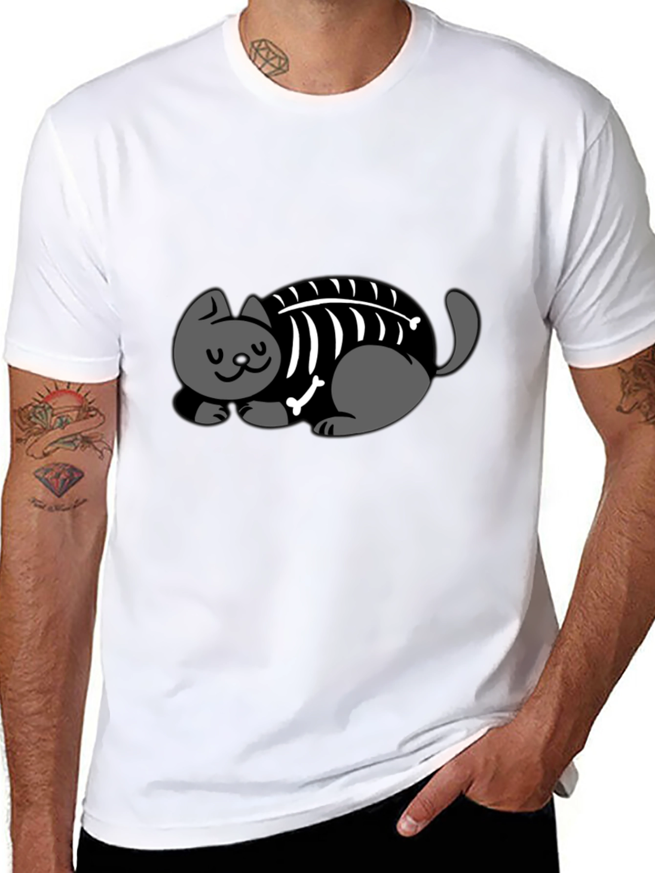 Cool Cat Skeleton Graphic T-Shirt