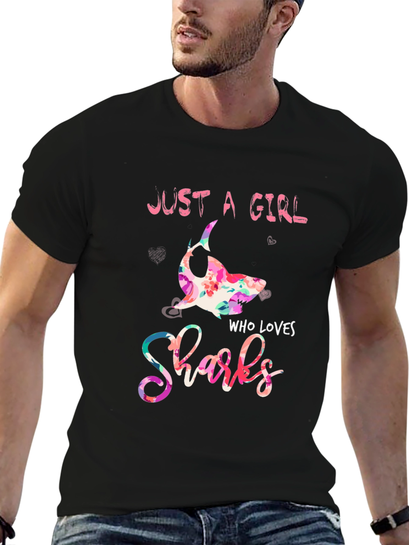 Just A Girl Who Loves Sharks Floral T-Shirt