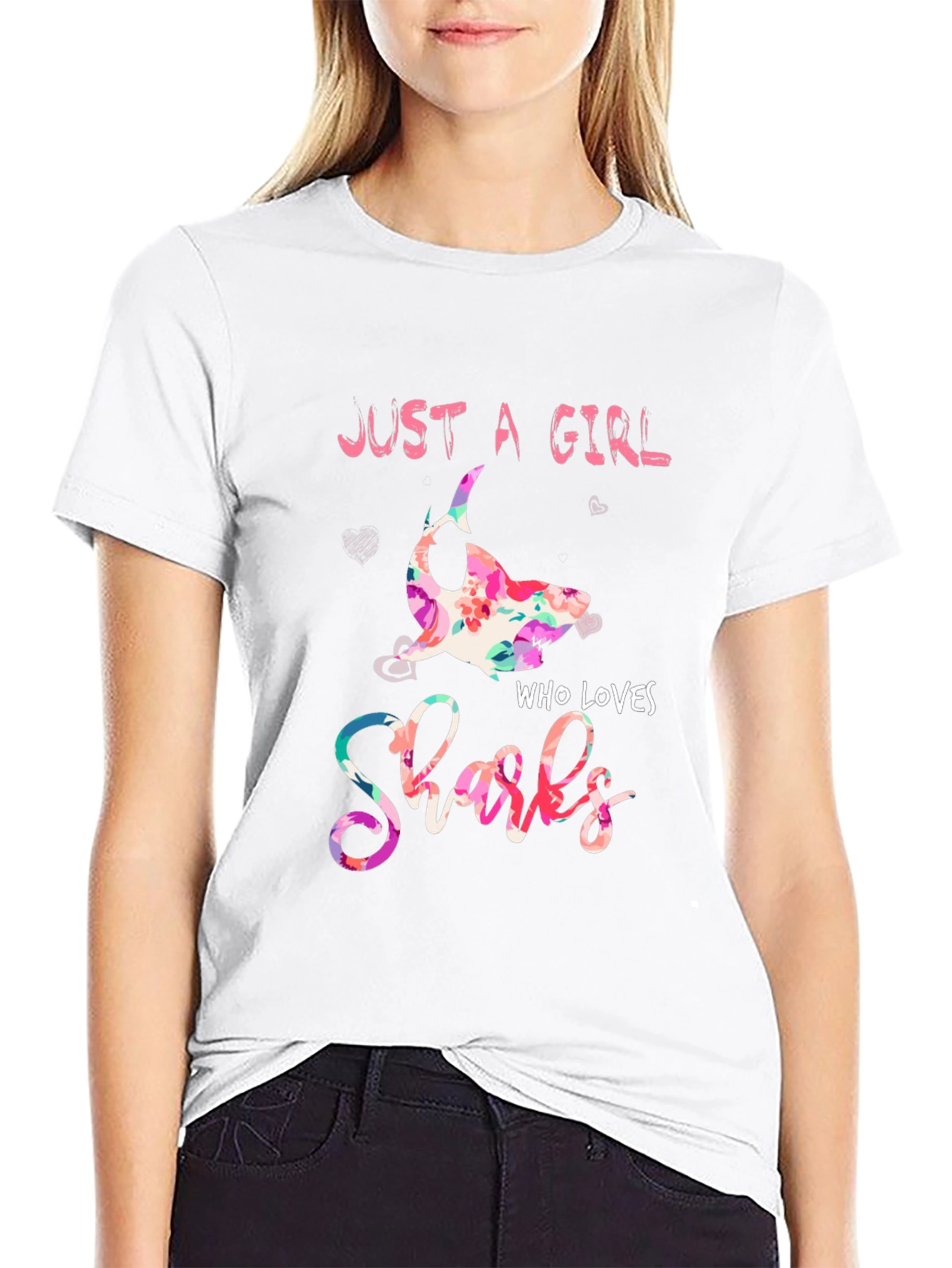 Just A Girl Who Loves Sharks Floral T-Shirt