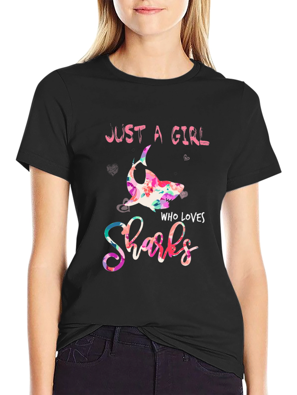 Just A Girl Who Loves Sharks Floral T-Shirt