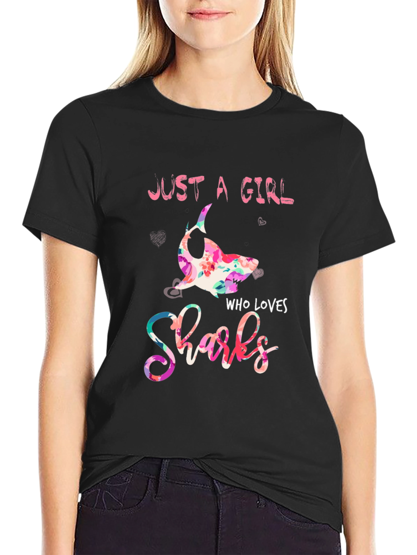 Just A Girl Who Loves Sharks Floral T-Shirt