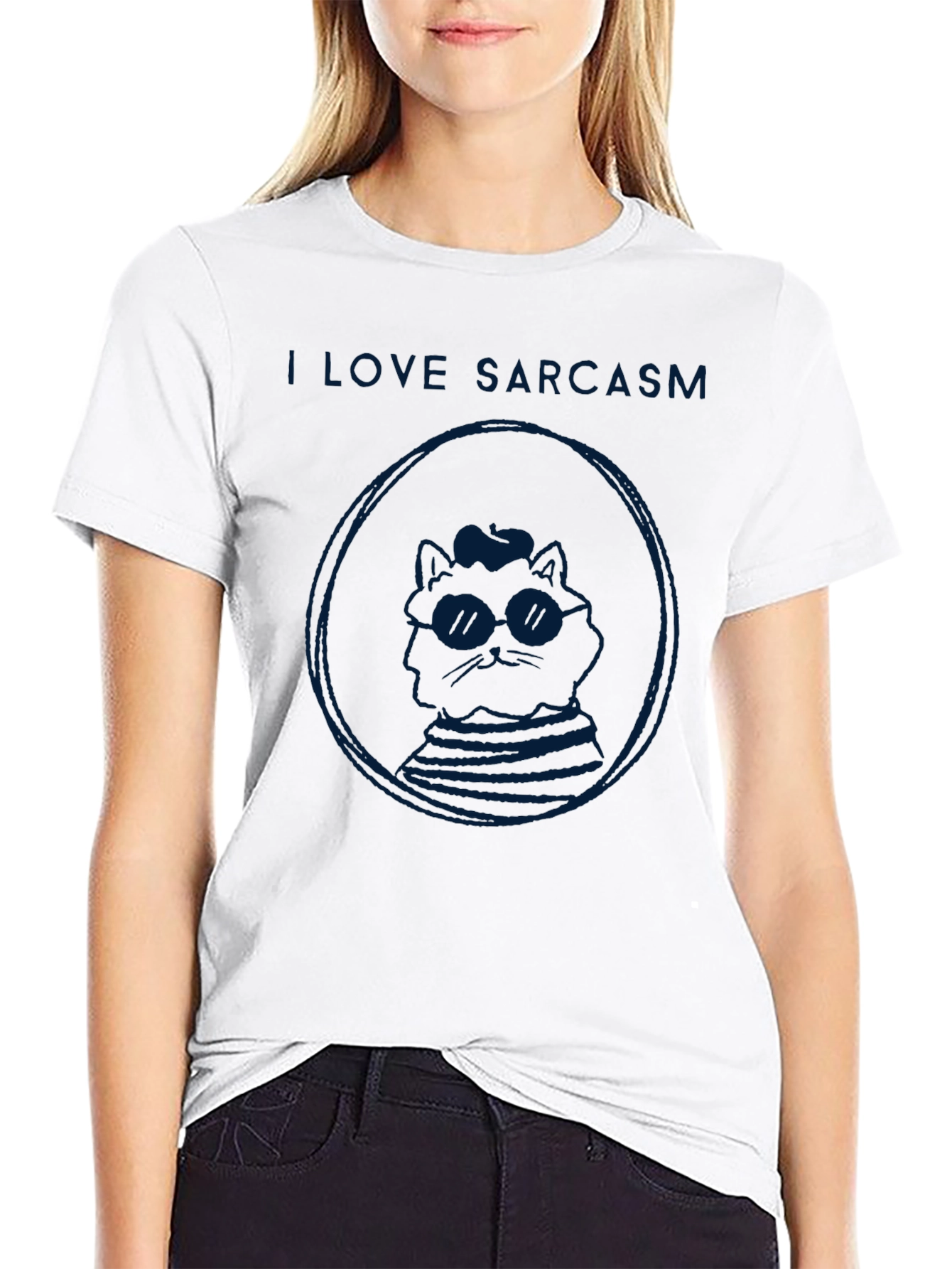 I Love Sarcasm Cat Graphic T-Shirt - Black
