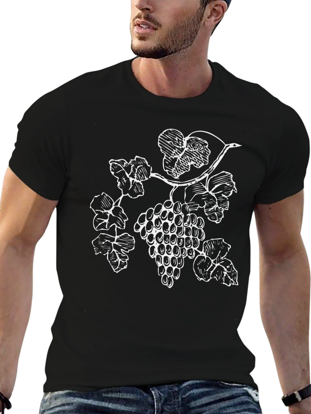 Mens Black T-Shirt with Grapevine Graphic