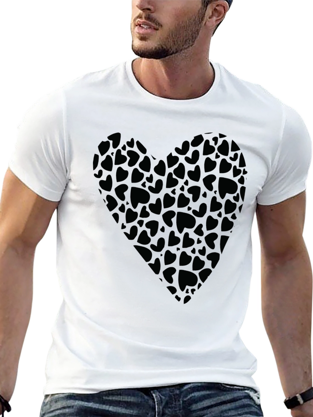 Heart Print Black T-Shirt for Men
