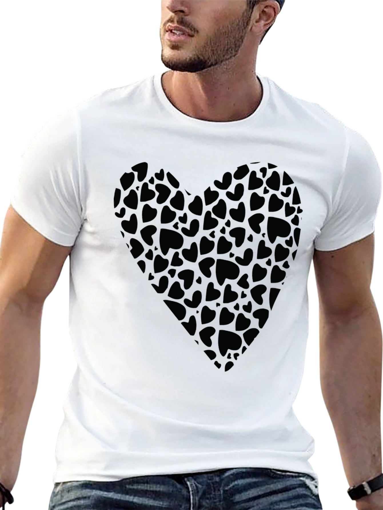 Heart Print Black T-Shirt for Men