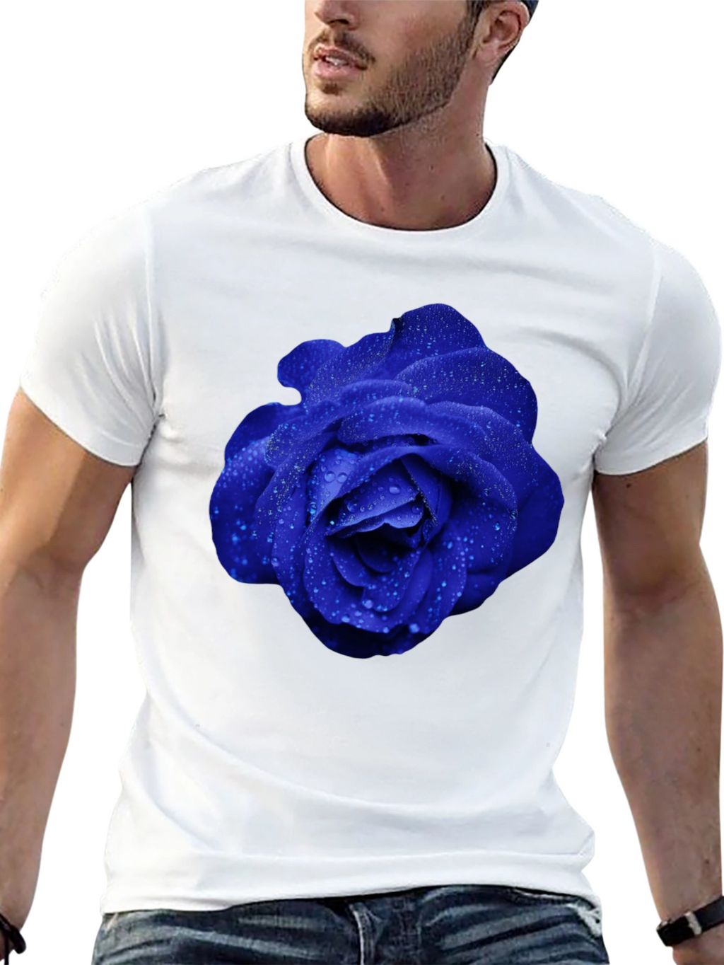 Blue Rose Graphic Tee - Modern Floral Design