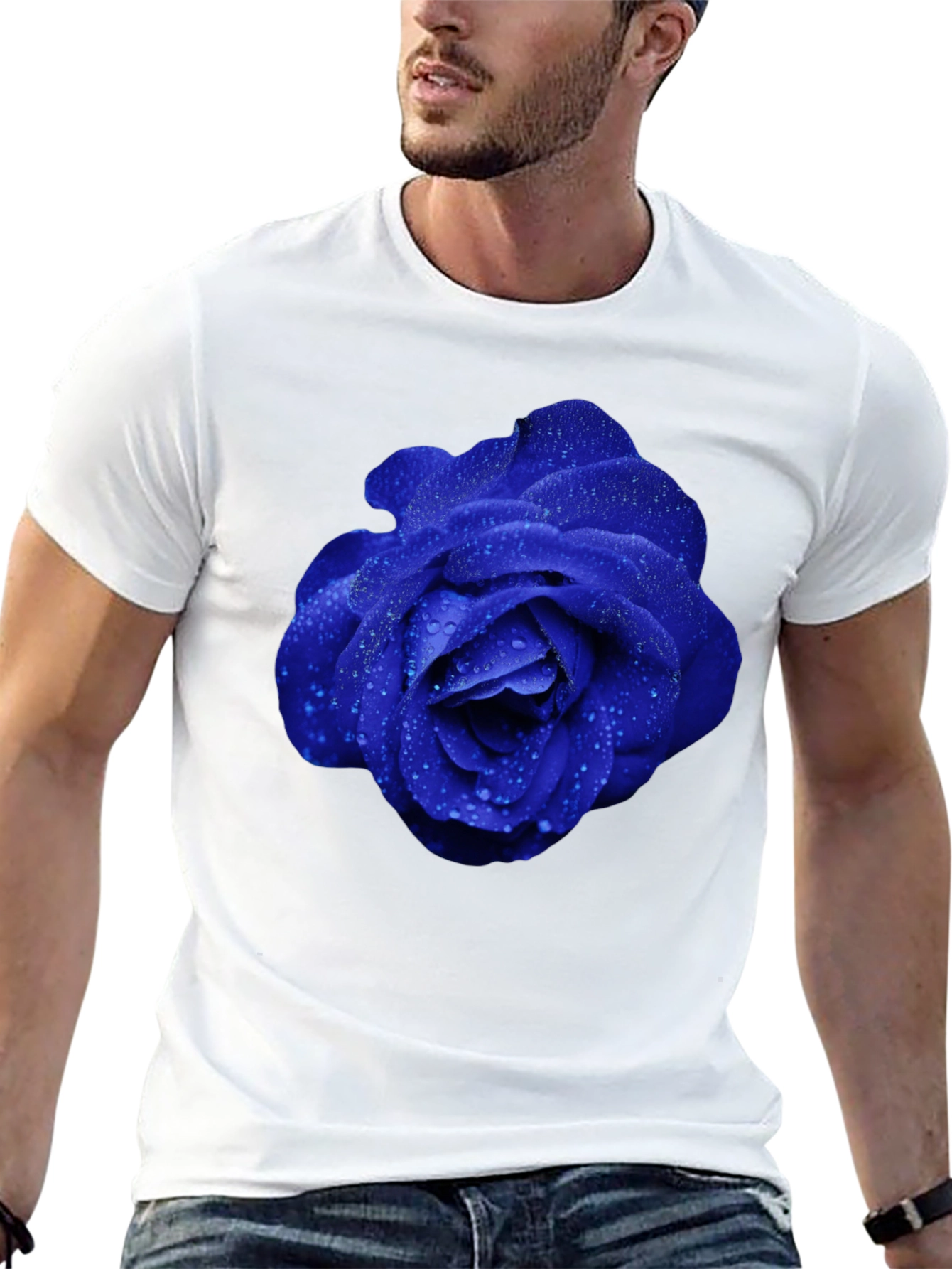 Blue Rose Graphic Tee - Modern Floral Design