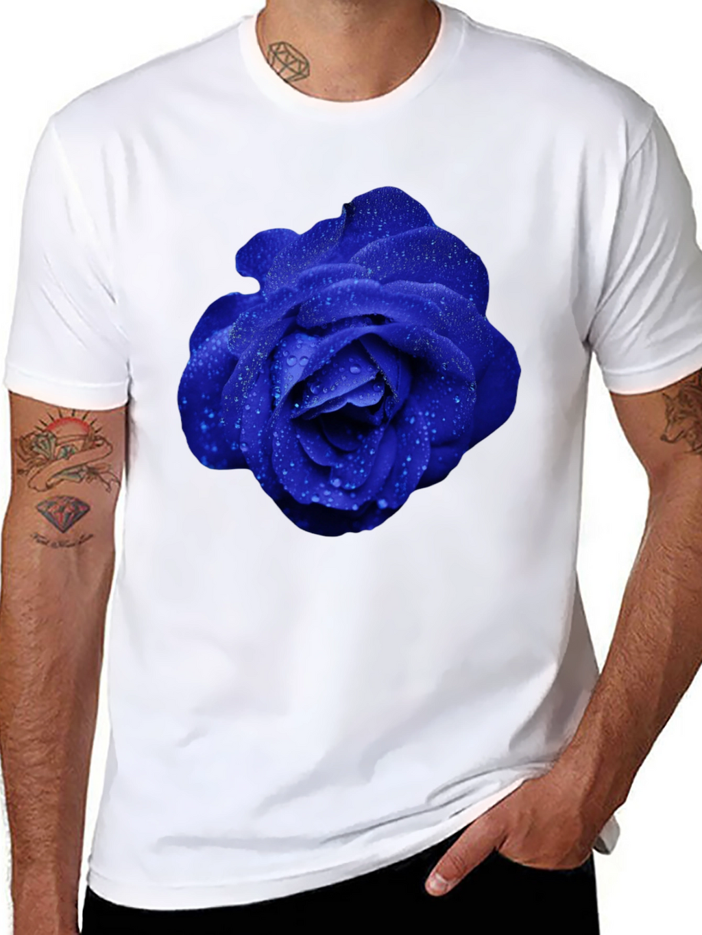 Blue Rose Graphic Tee - Modern Floral Design
