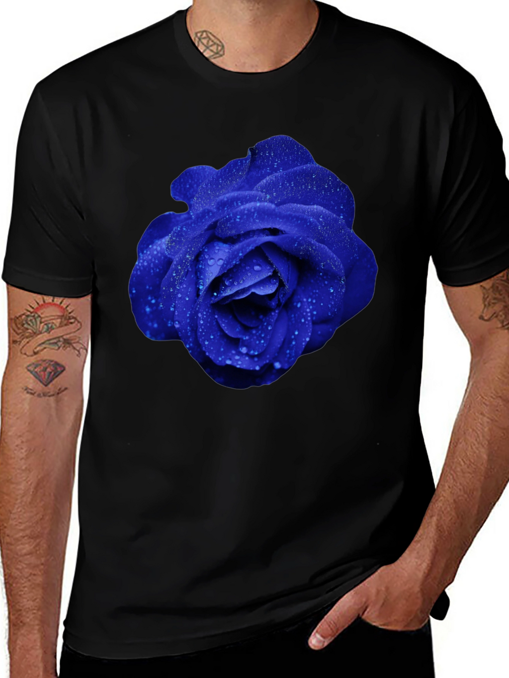 Blue Rose Graphic Tee - Modern Floral Design