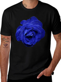 Blue Rose Graphic Tee - Modern Floral Design