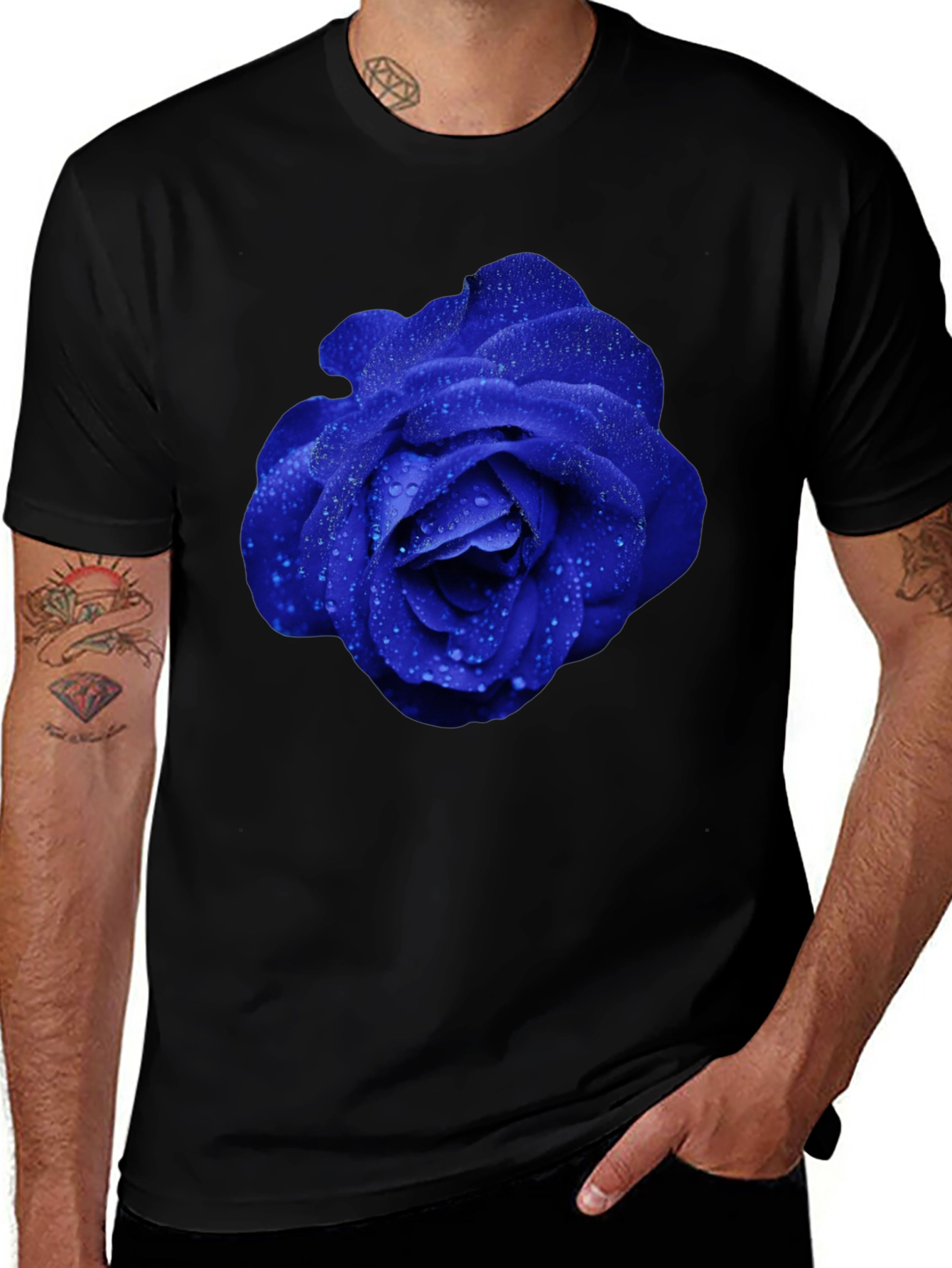 Blue Rose Graphic Tee - Modern Floral Design