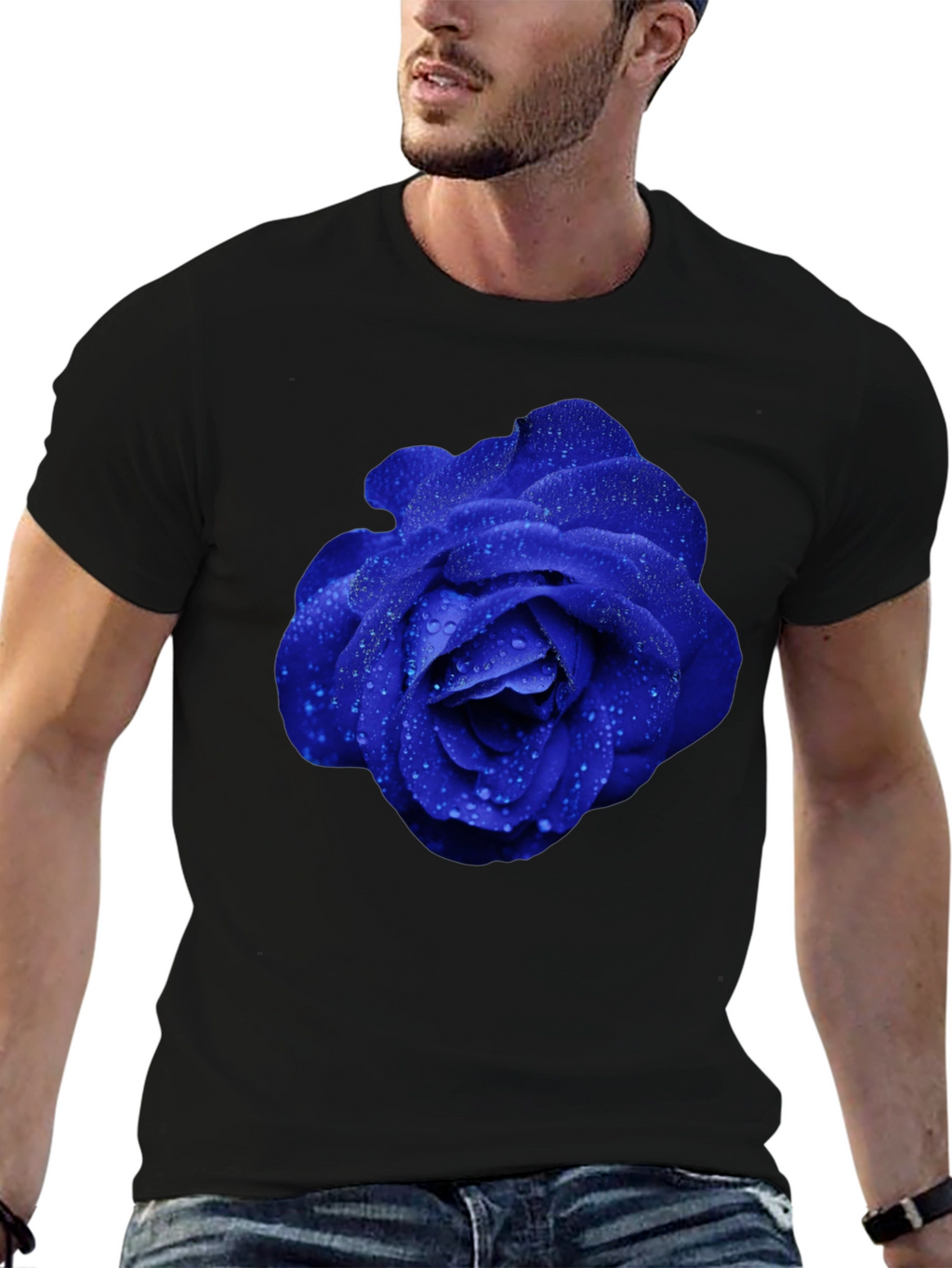 Blue Rose Graphic Tee - Modern Floral Design
