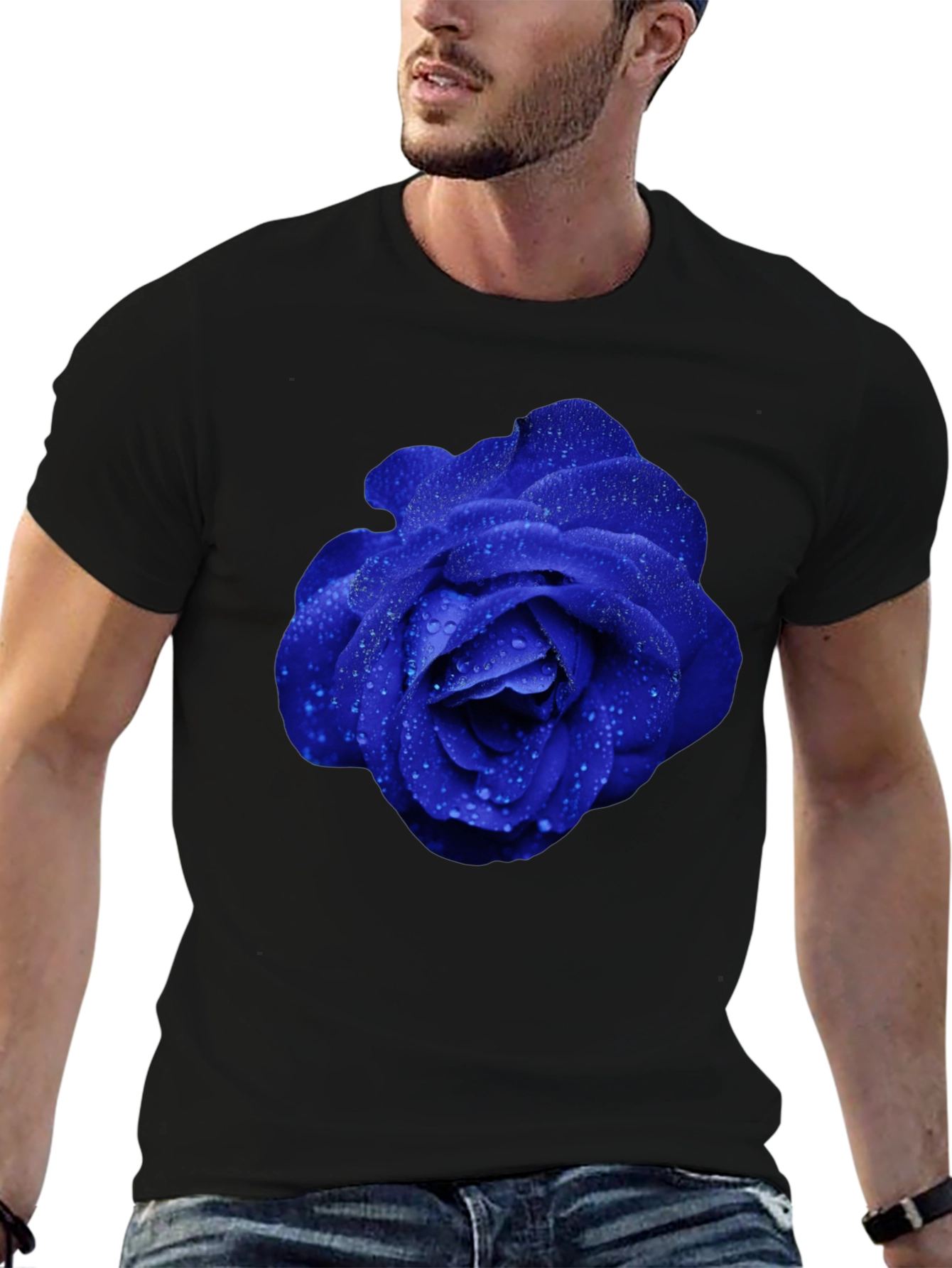 Blue Rose Graphic Tee - Modern Floral Design