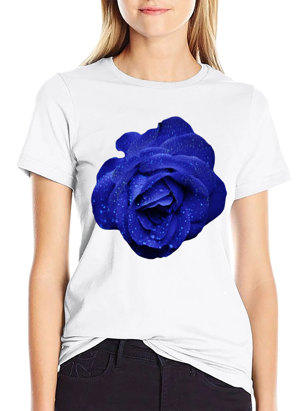 Blue Rose Graphic Tee - Modern Floral Design