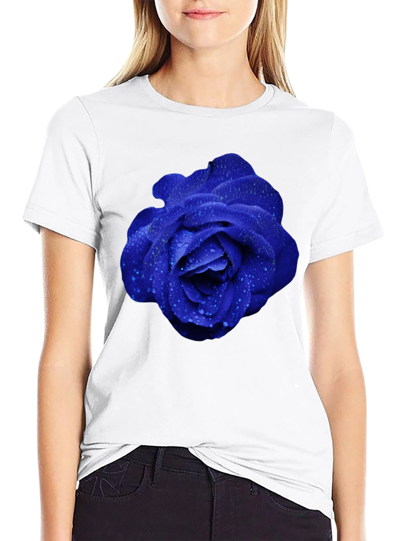 Blue Rose Graphic Tee - Modern Floral Design