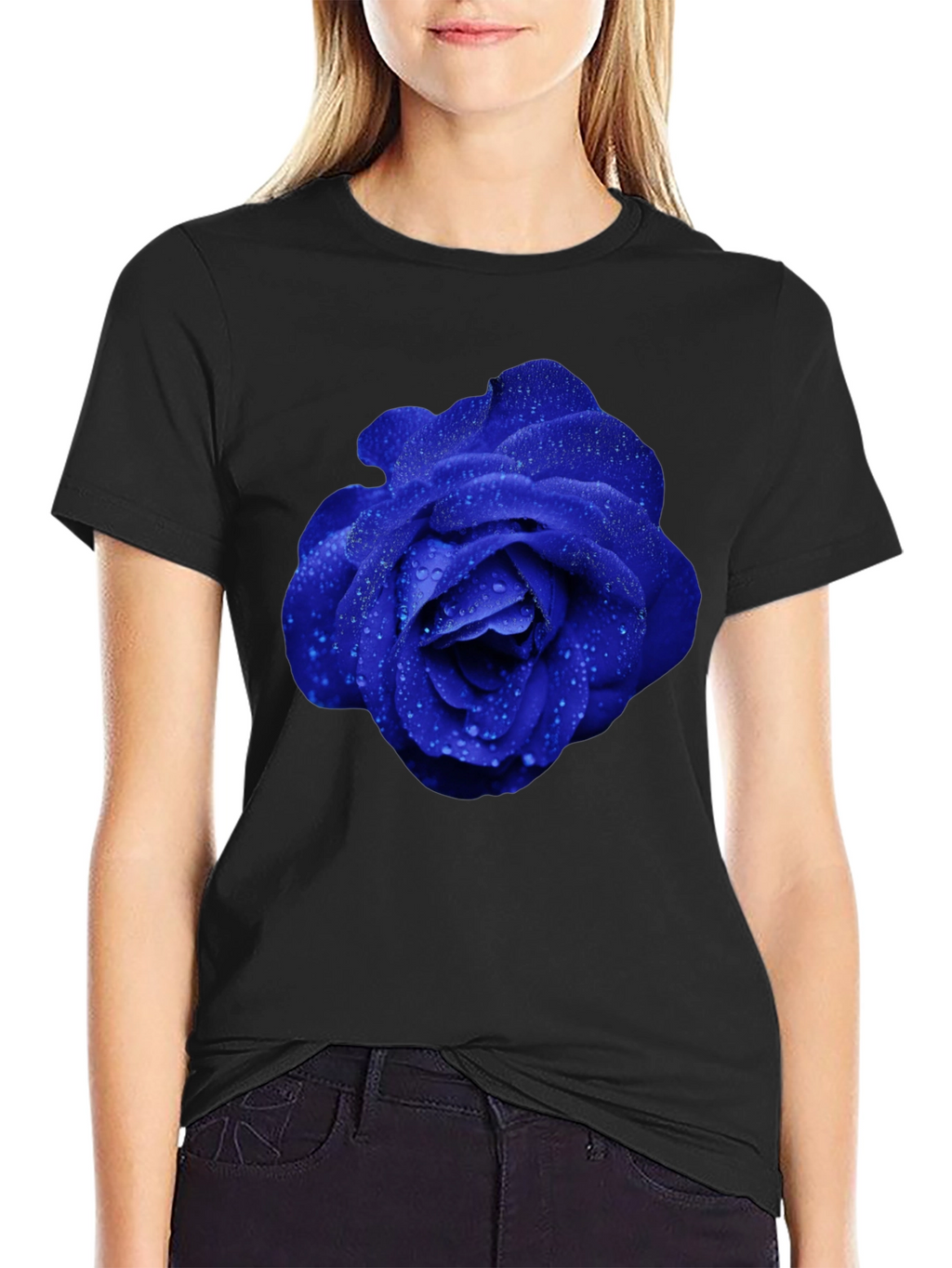 Blue Rose Graphic Tee - Modern Floral Design