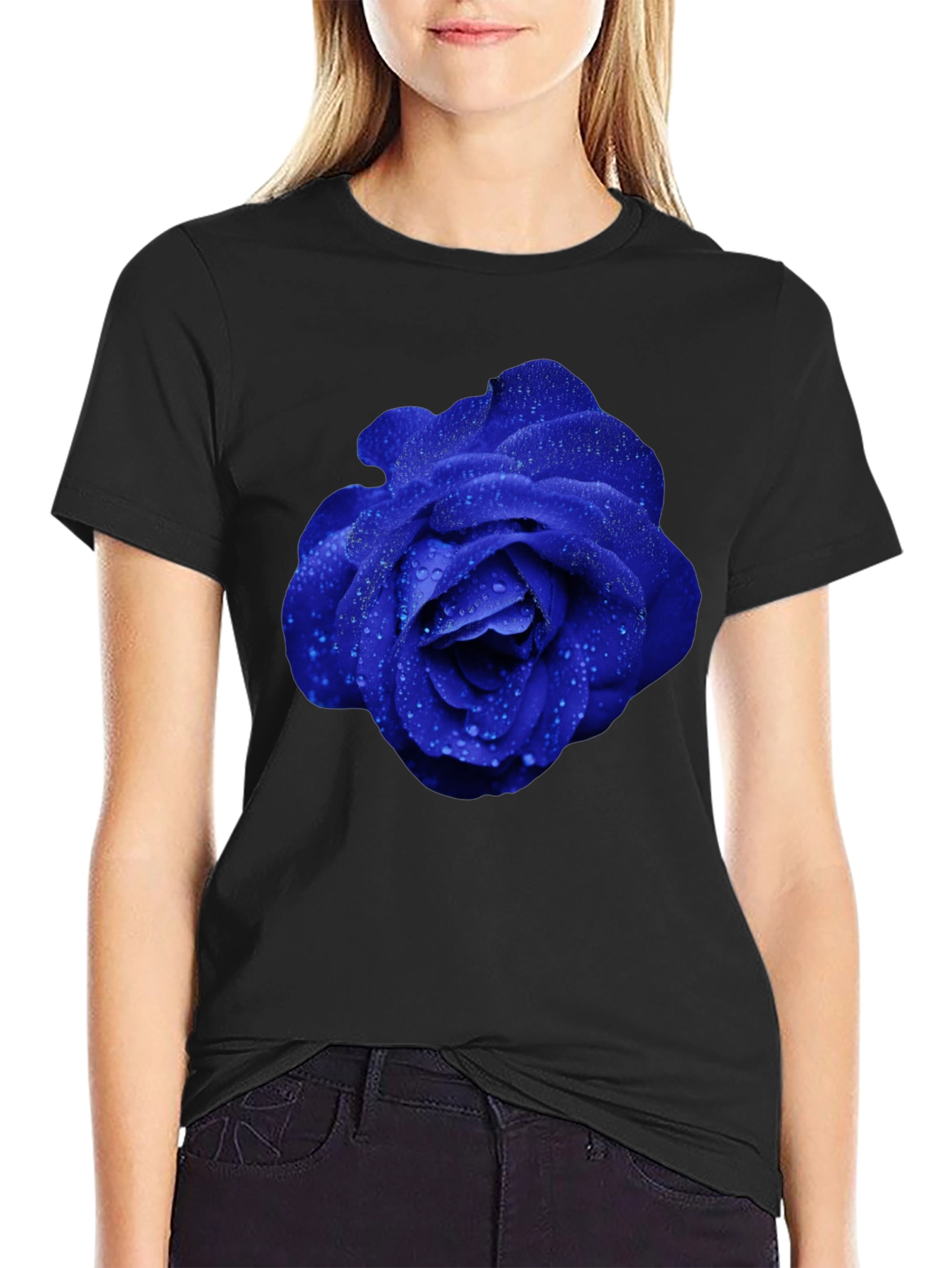 Blue Rose Graphic Tee - Modern Floral Design