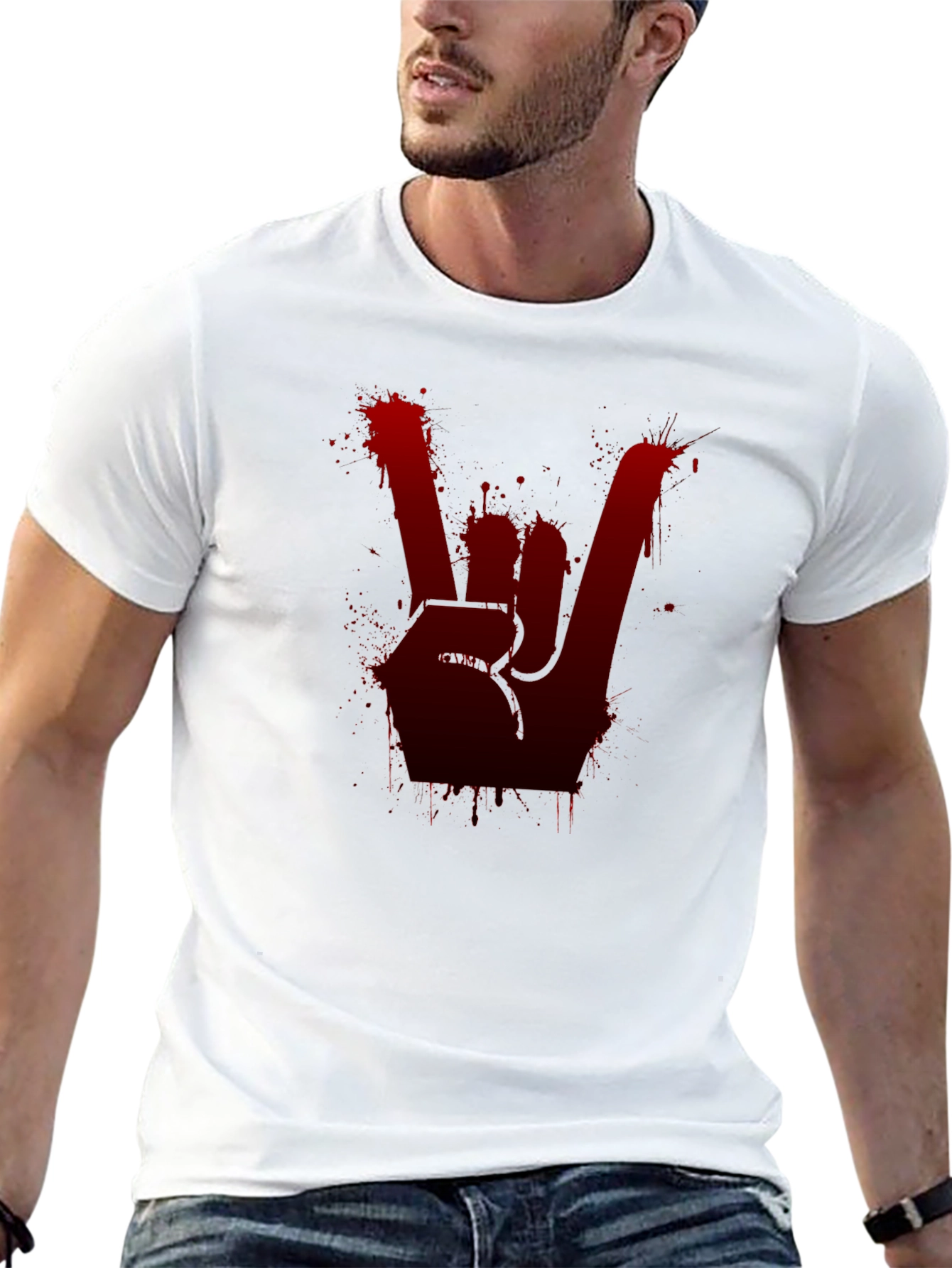 Rock On Black Tee - Blood Splatter Hand Sign
