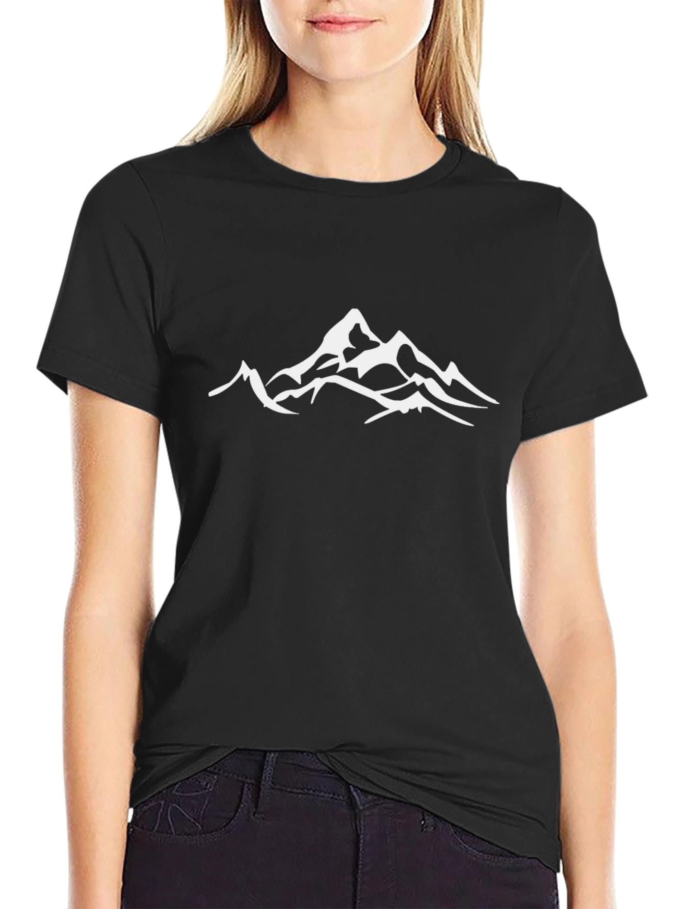 Mens Black T-Shirt with White Mountain Design