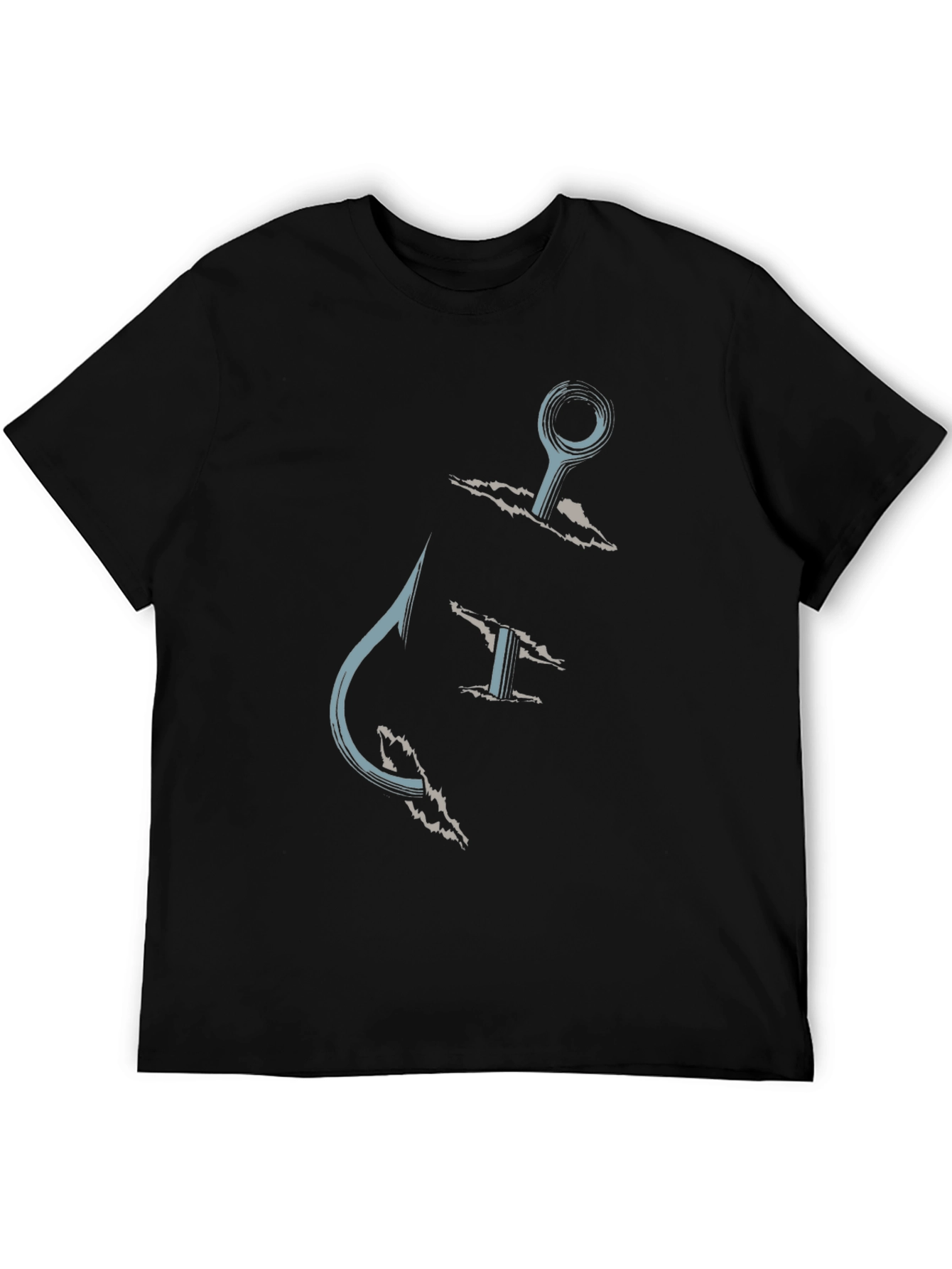 Fishing Hook Graphic Tee - Casual Black T-Shirt