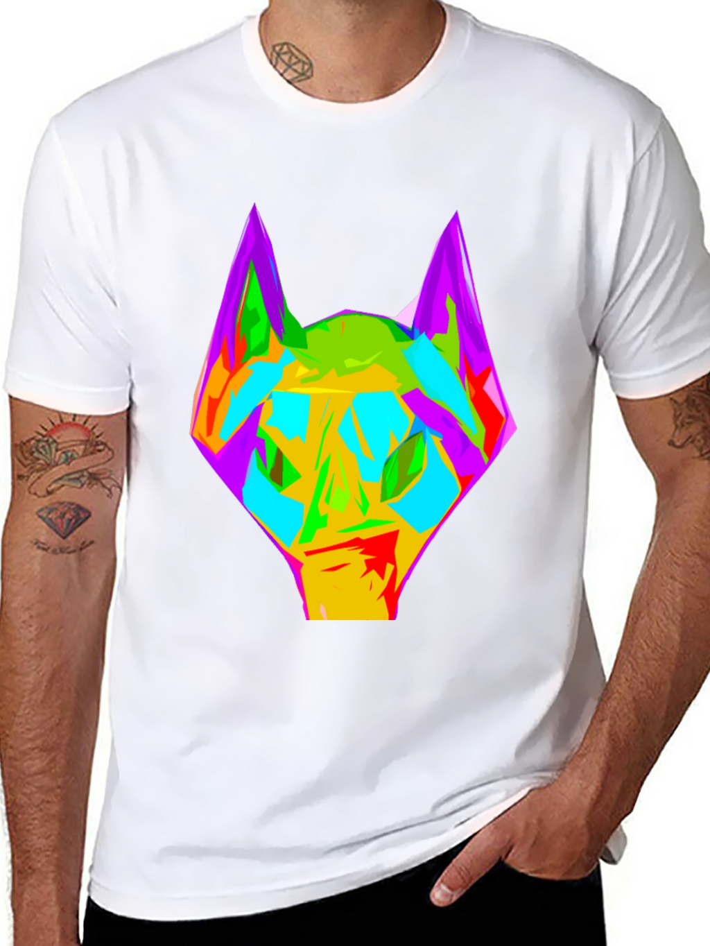 Abstract Wolf Graphic Black T-Shirt