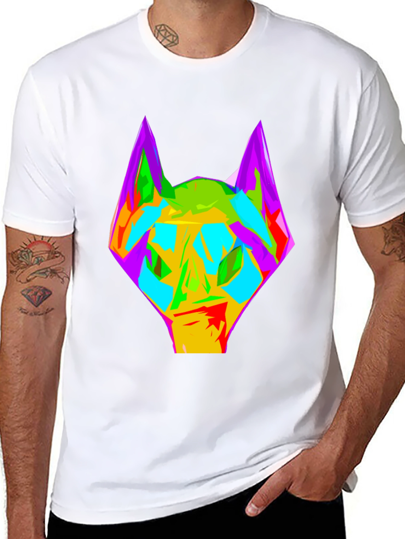 Abstract Wolf Graphic Black T-Shirt