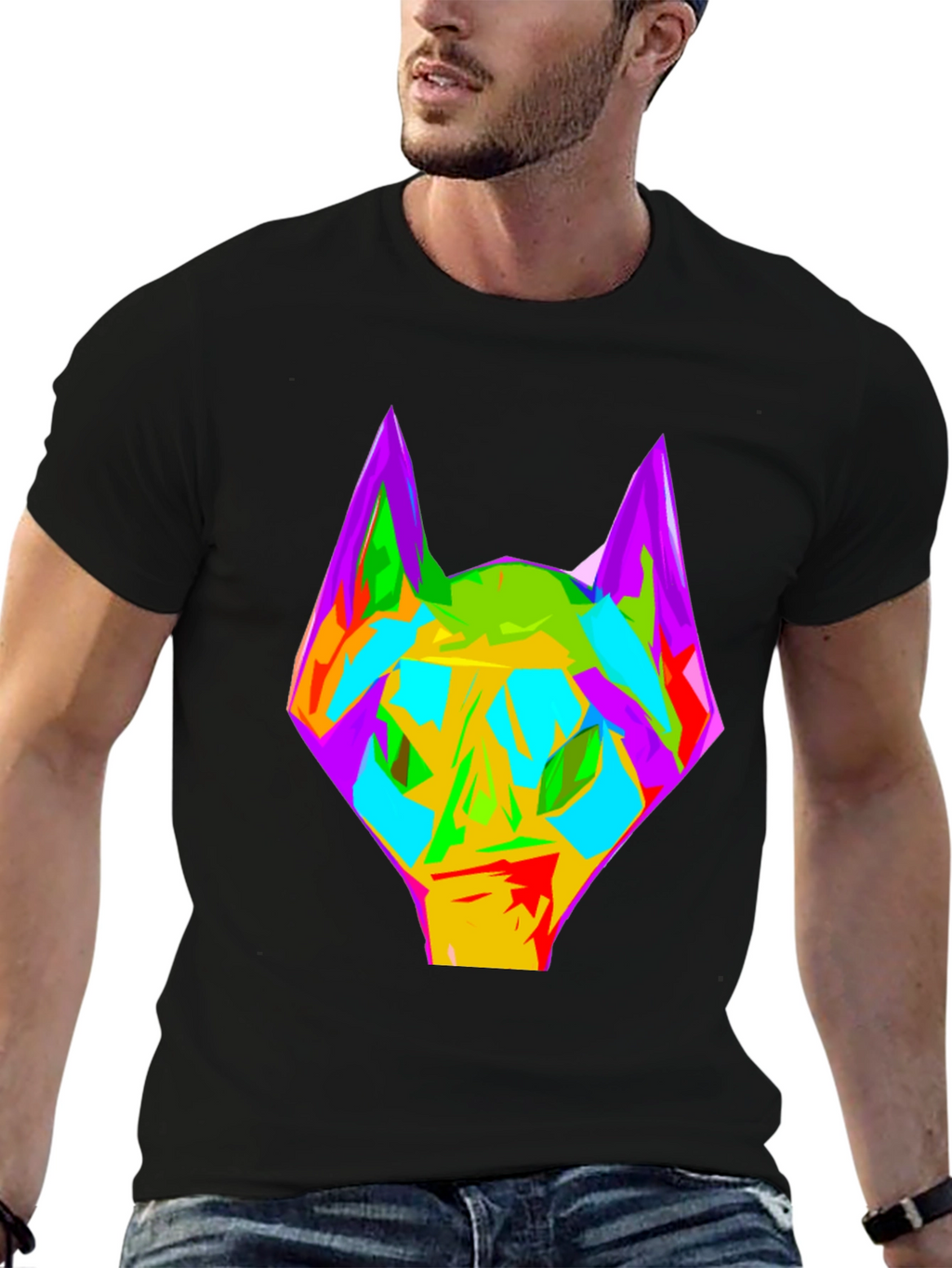 Abstract Wolf Graphic Black T-Shirt