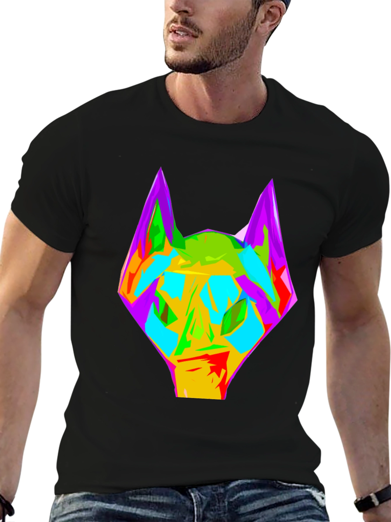 Abstract Wolf Graphic Black T-Shirt