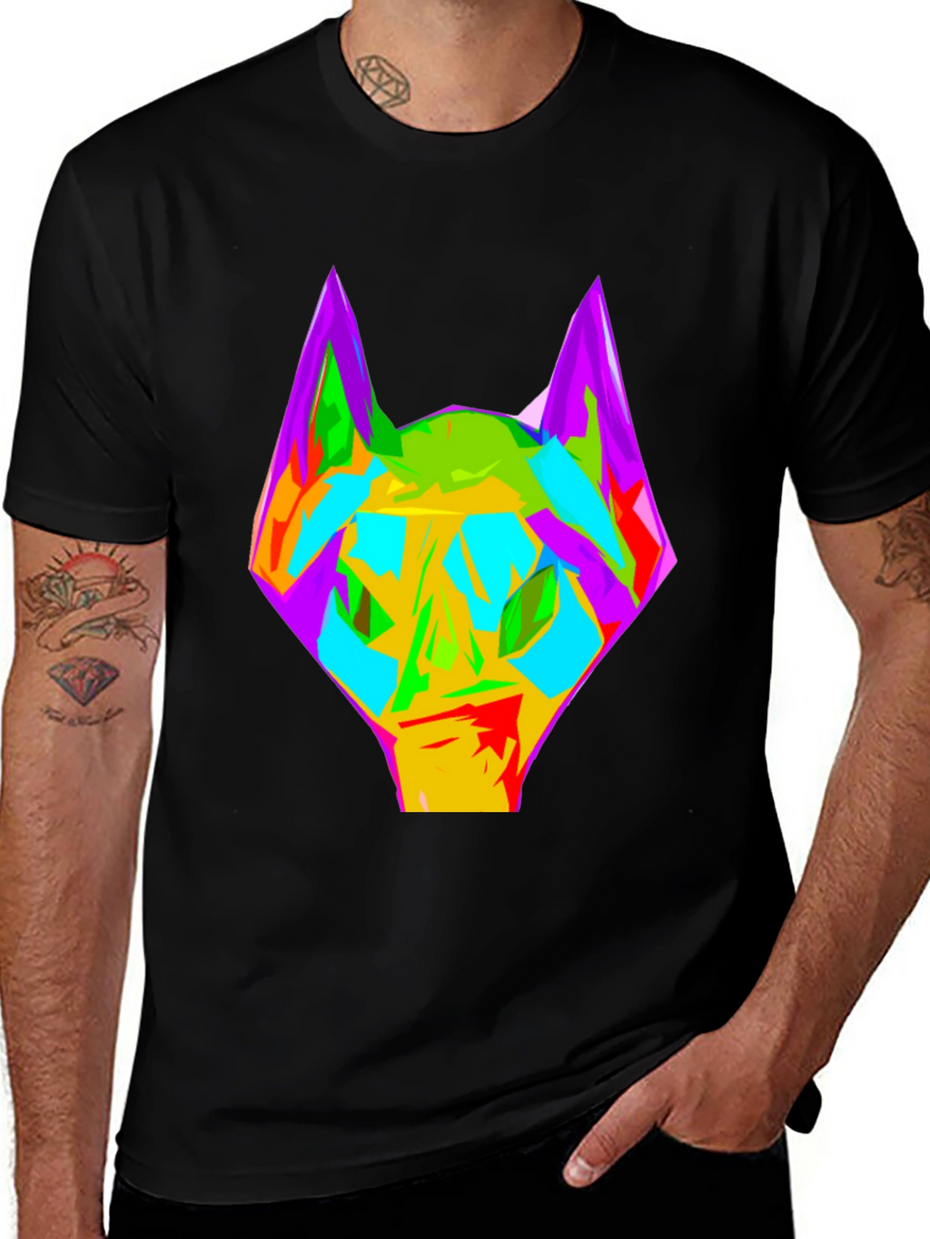 Abstract Wolf Graphic Black T-Shirt