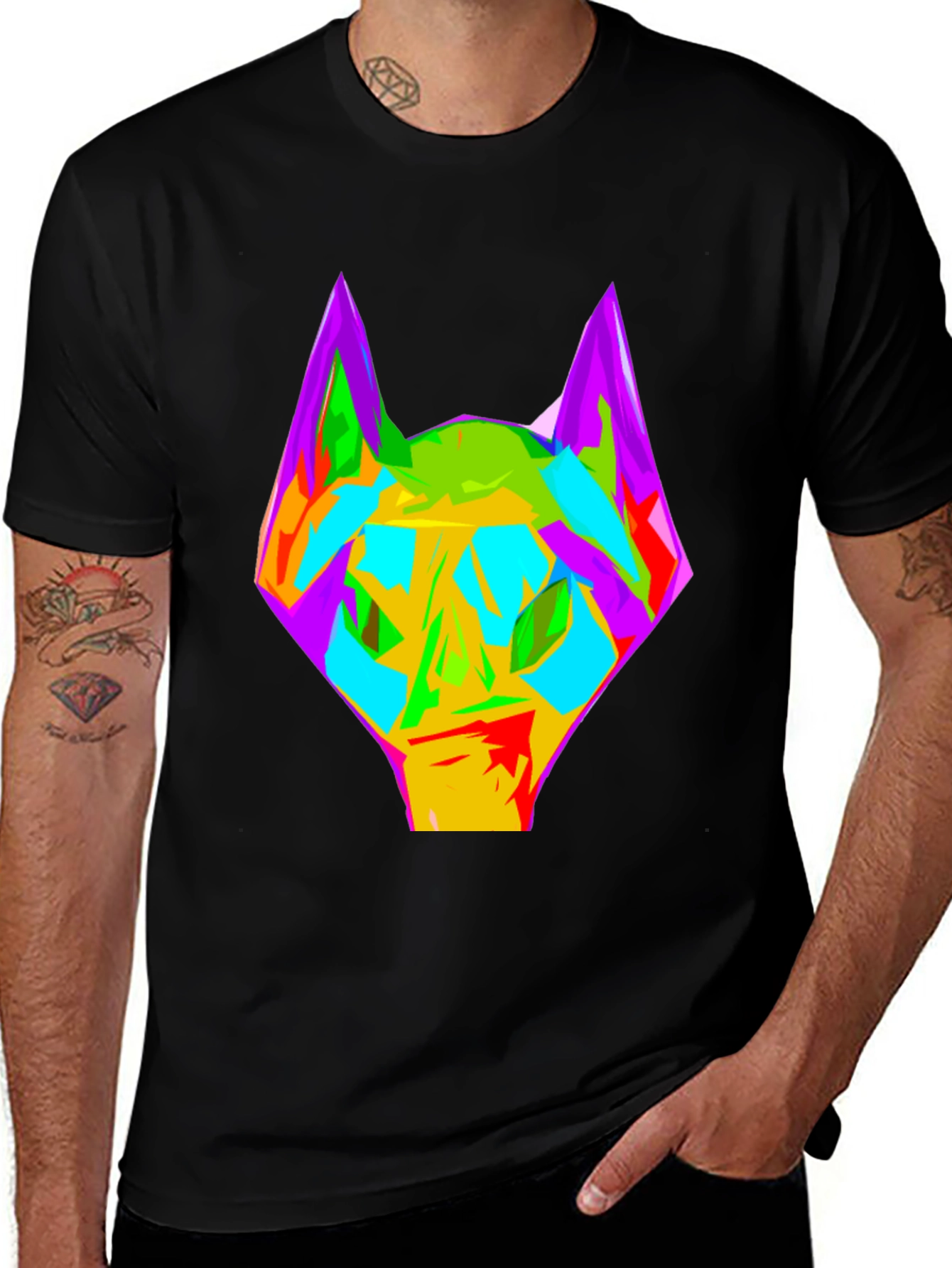 Abstract Wolf Graphic Black T-Shirt