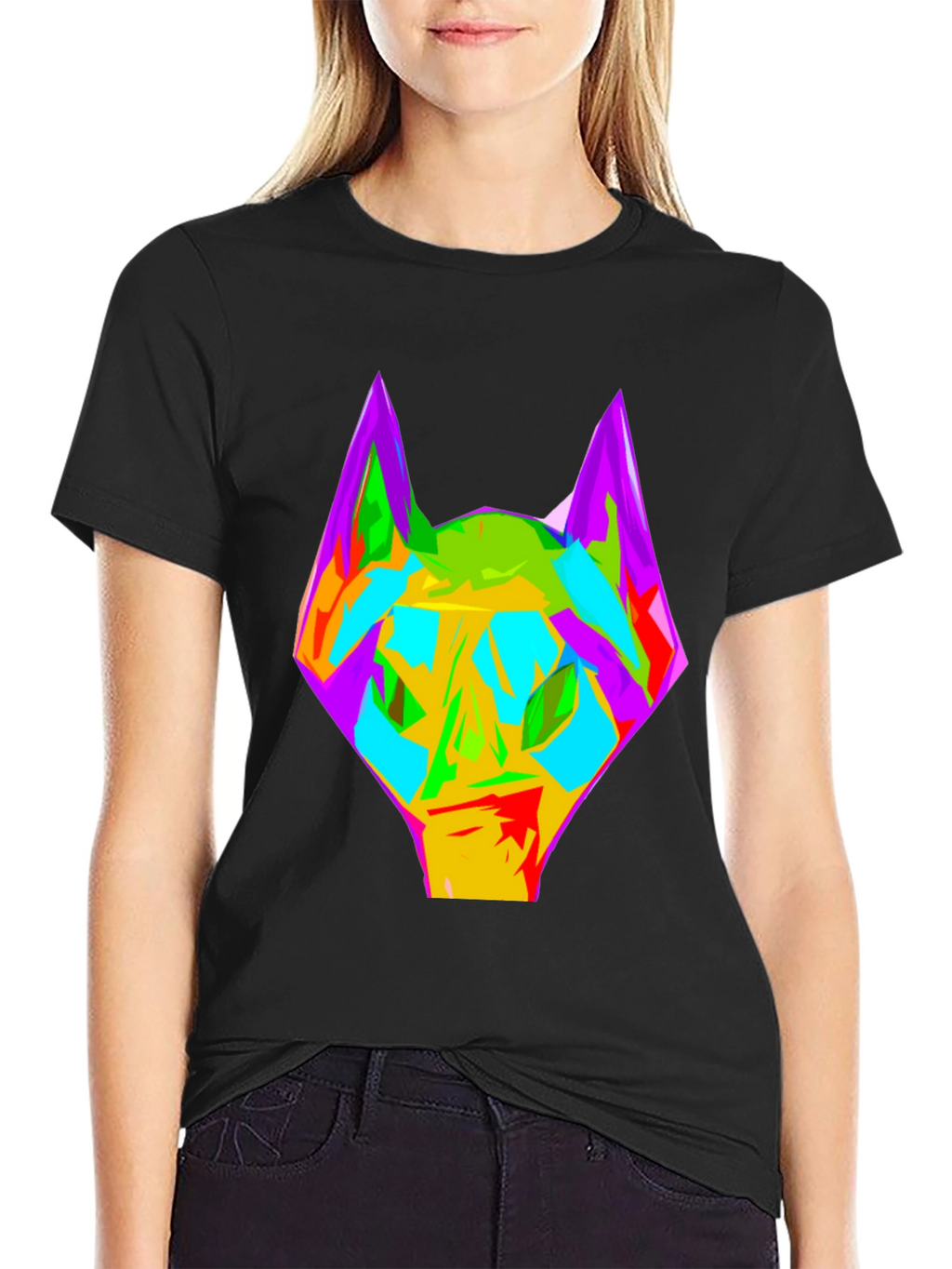 Abstract Wolf Graphic Black T-Shirt