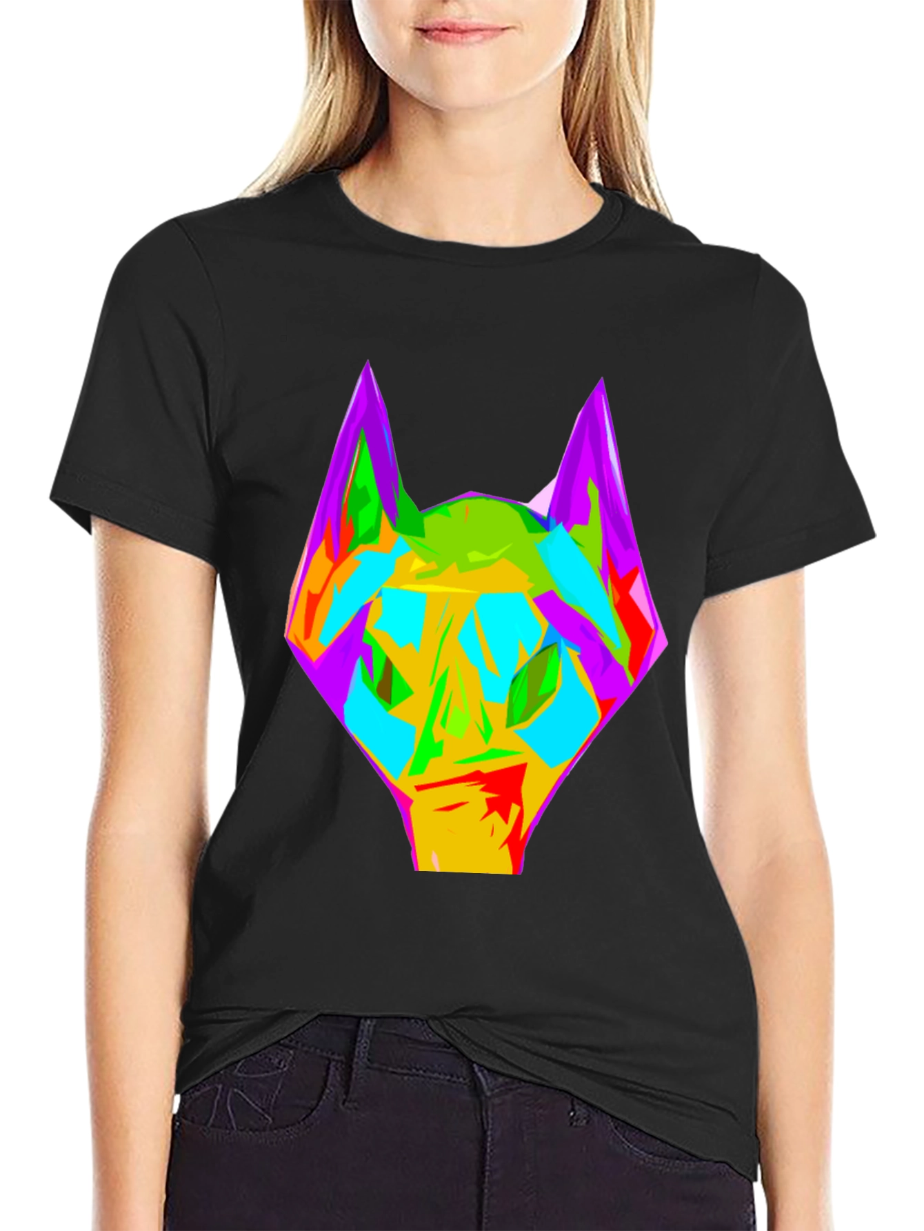 Abstract Wolf Graphic Black T-Shirt