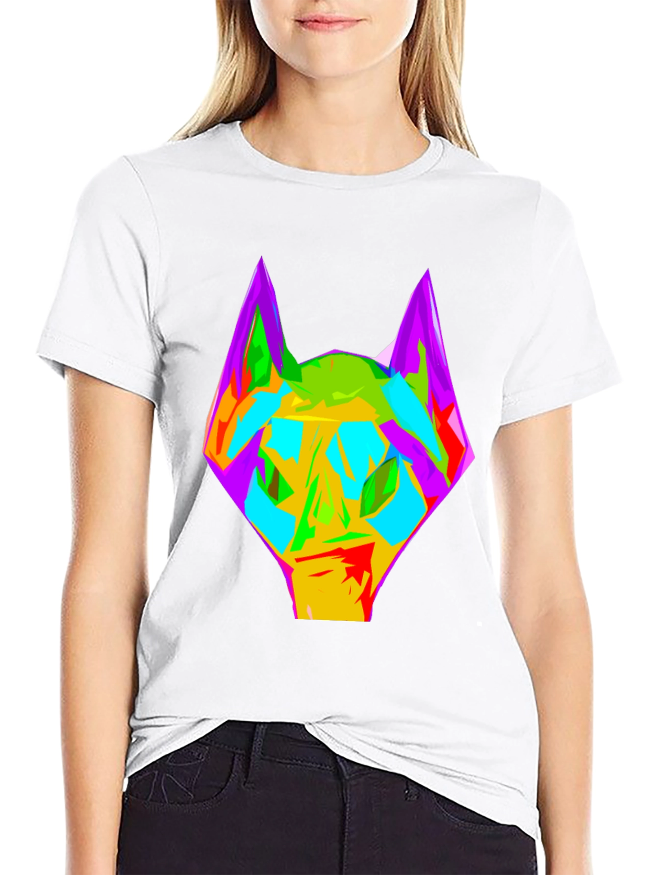 Abstract Wolf Graphic Black T-Shirt
