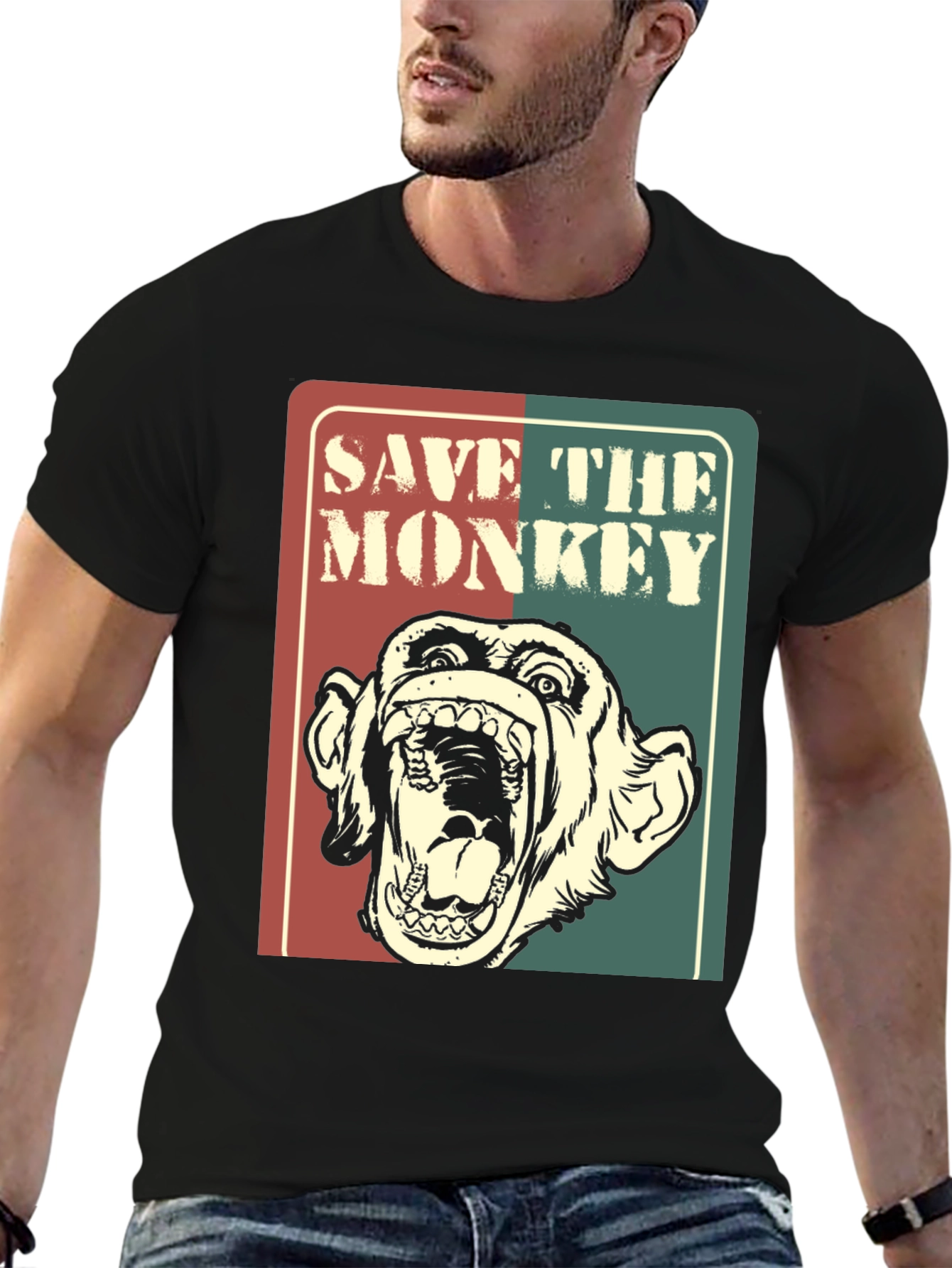 Save The Monkey Graphic T-Shirt - Retro Style Tee