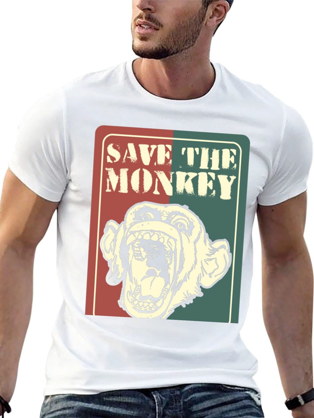 Save The Monkey Graphic T-Shirt - Retro Style Tee